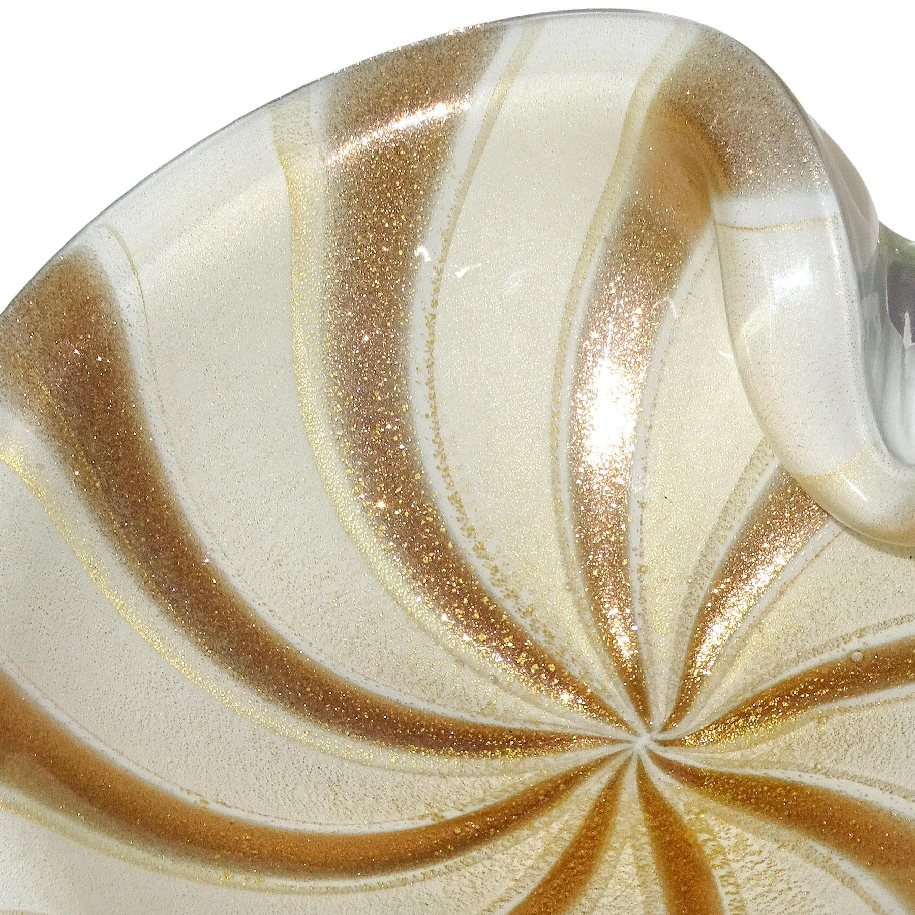 Barbini Murano Oro Blanco Motas Aventurina Rayas Tazón de vidrio artístico italiano Italiano en venta
