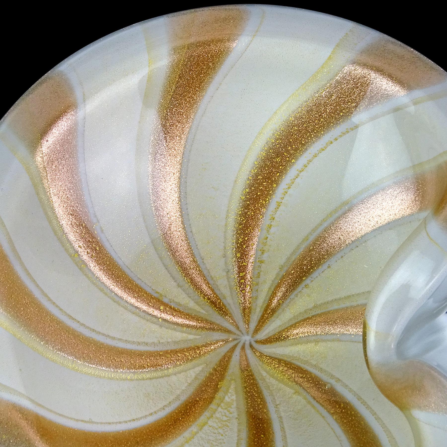 Barbini Murano Oro Blanco Motas Aventurina Rayas Tazón de vidrio artístico italiano Hecho a mano en venta