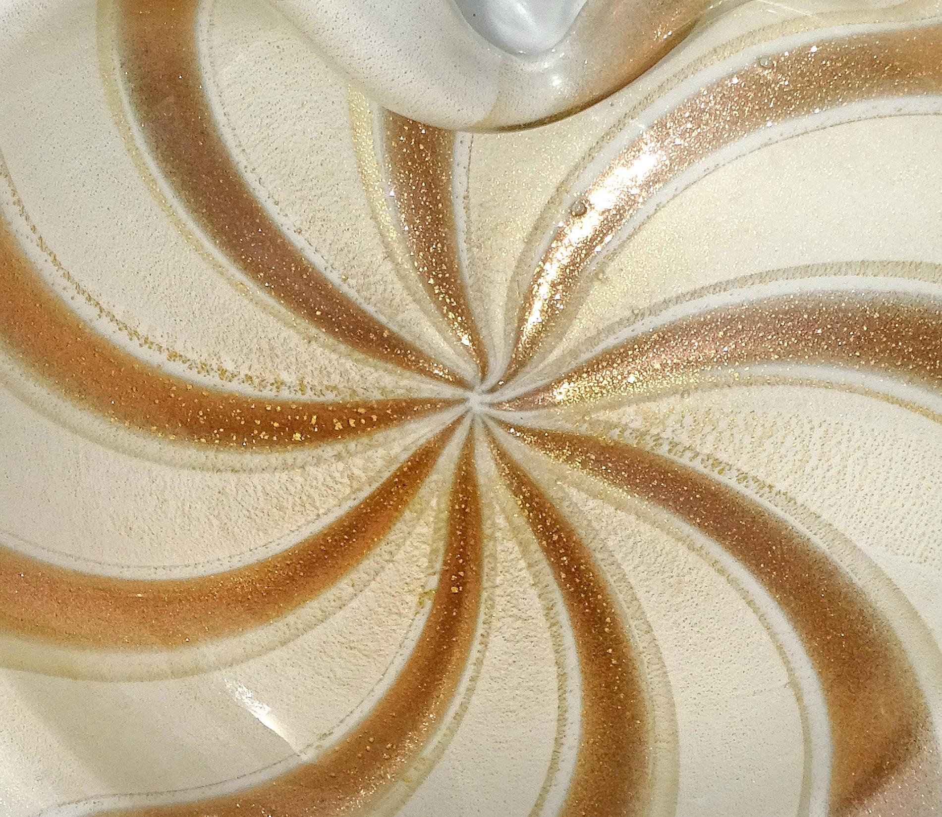 Barbini Murano Oro Blanco Motas Aventurina Rayas Tazón de vidrio artístico italiano en Bueno estado para la venta en Kissimmee, FL