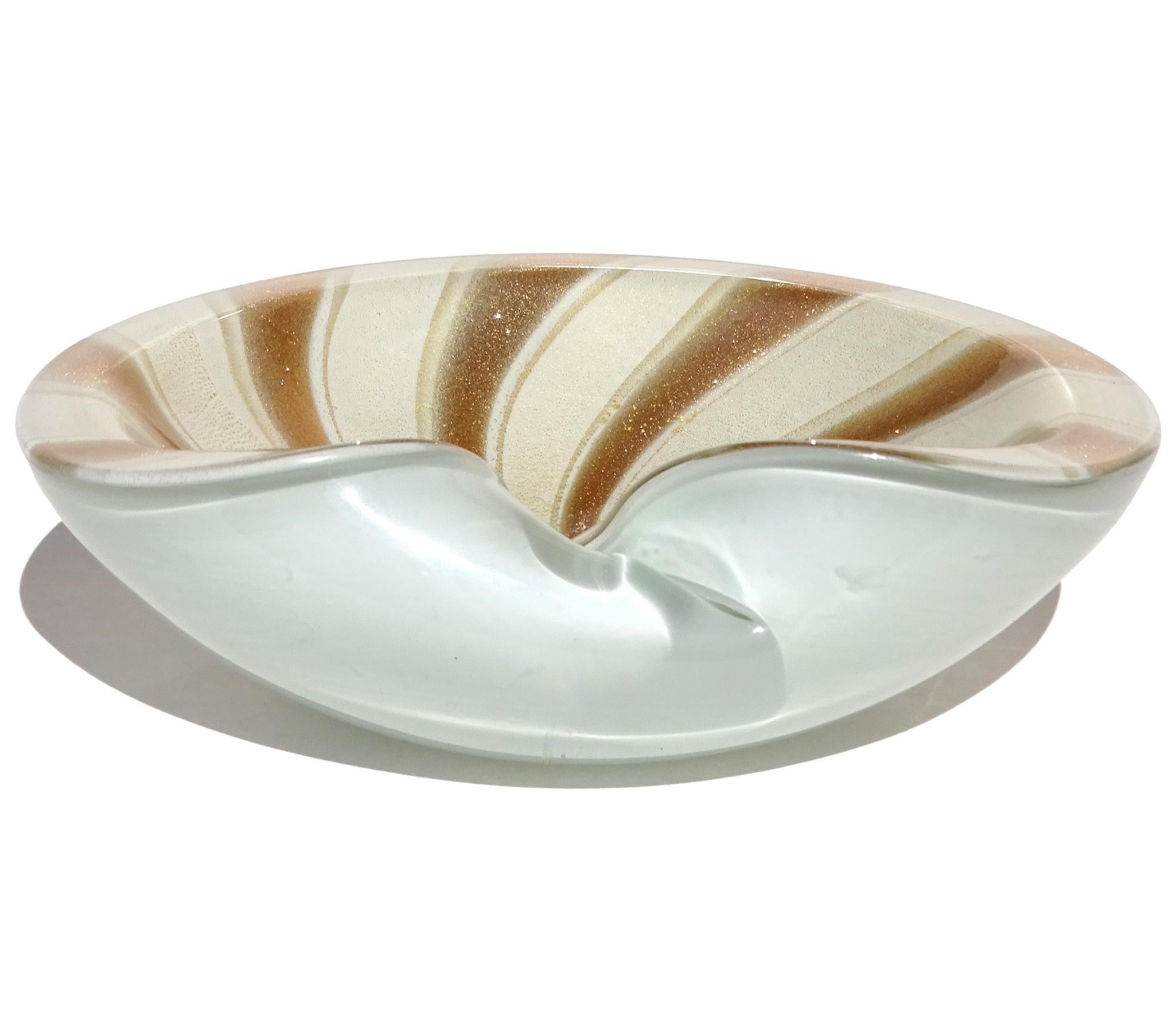 Barbini Murano Oro Blanco Motas Aventurina Rayas Tazón de vidrio artístico italiano siglo XX en venta