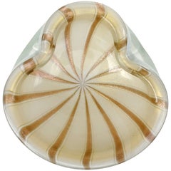 Barbini Murano White Gold Flecks Aventurine Stripes Italian Art Glass Bowl