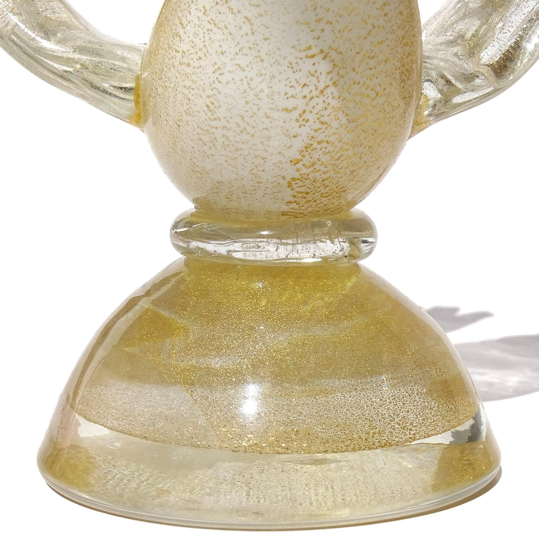 20th Century Barbini Murano White Gold Flecks Italian Art Glass Bird Figurine Paperweight