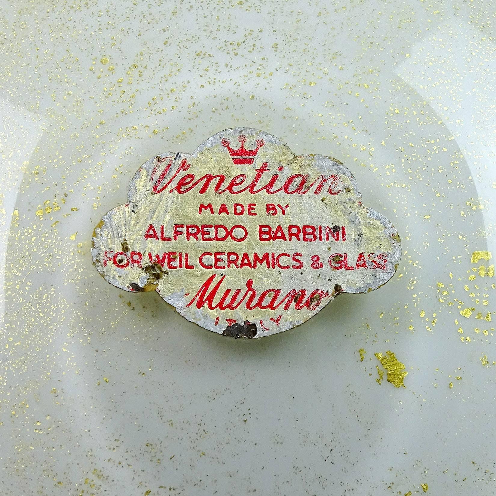 Barbini Murano White Gold Flecks Italian Art Glass Heart Shaped Bowl Dish In Good Condition In Kissimmee, FL