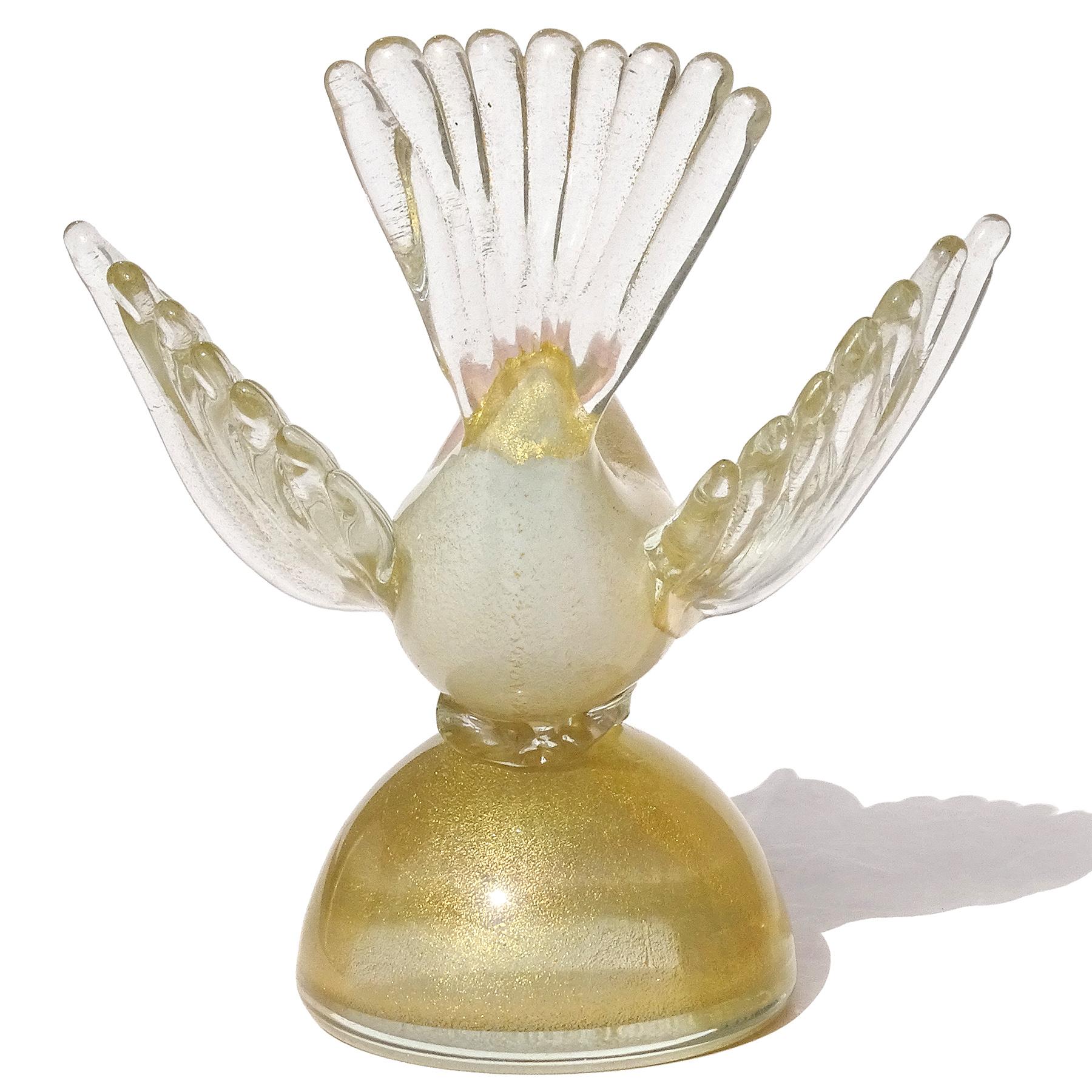 20th Century Barbini Murano White Gold Flecks Pink Italian Art Glass Bird Figure Paperweight For Sale