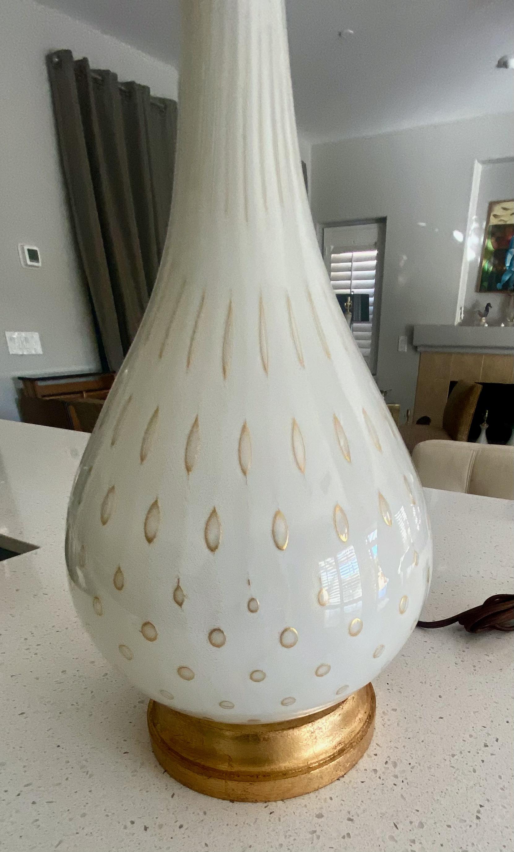 Barbini Murano White Gold Glass Table Lamp For Sale 4