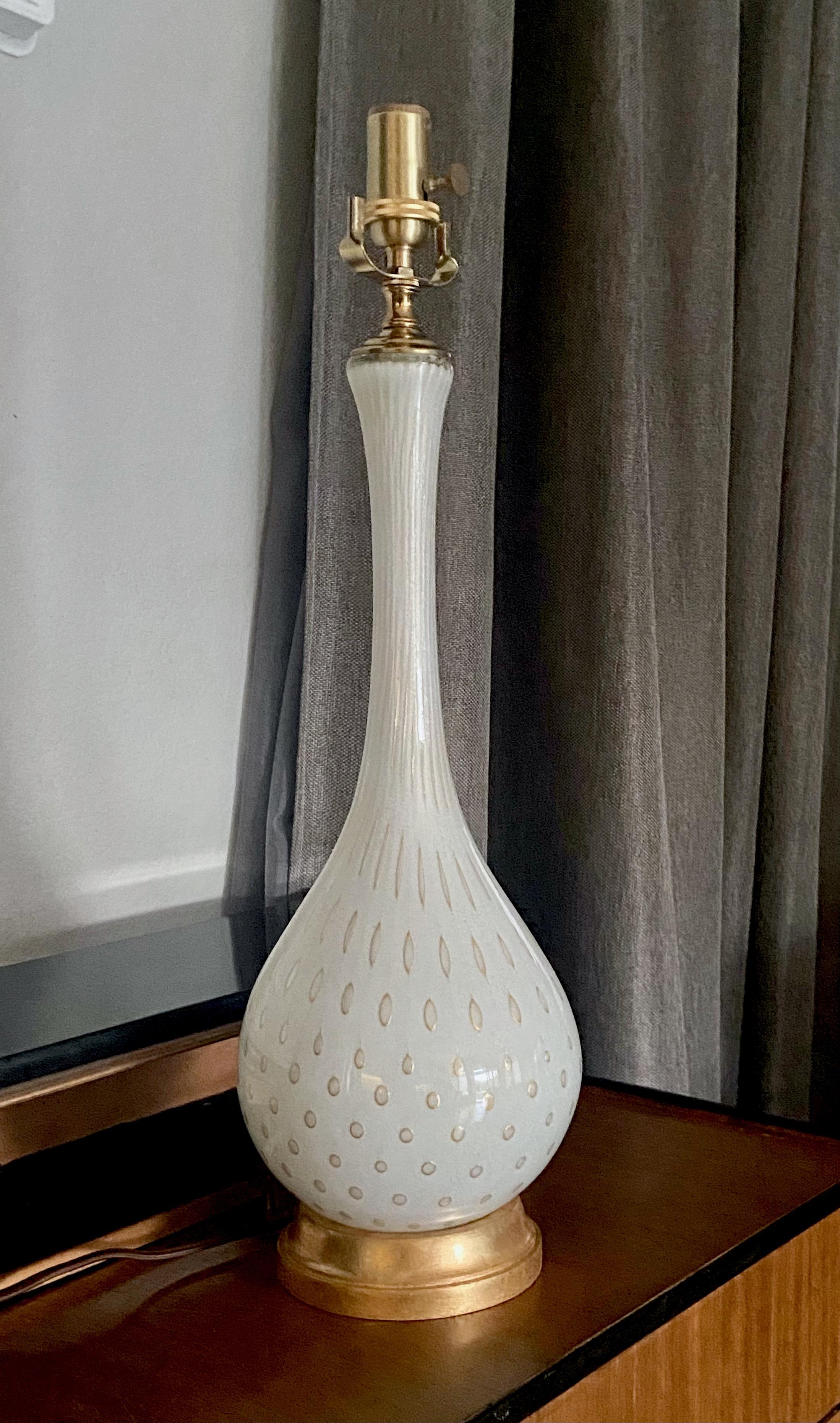 Barbini Murano White Gold Glass Table Lamp For Sale 5