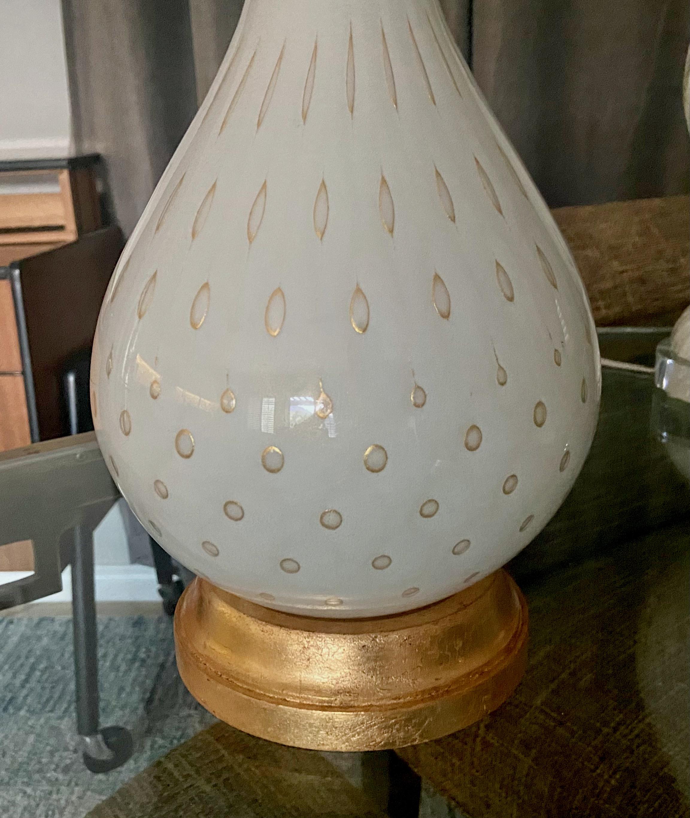 Barbini Murano White Gold Glass Table Lamp For Sale 6