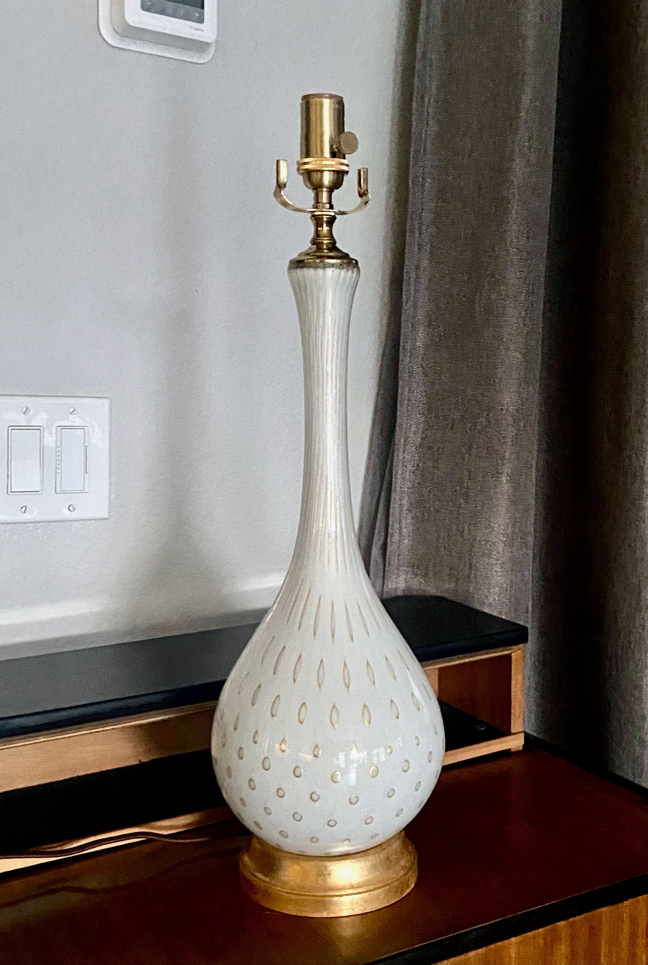 Barbini Murano White Gold Glass Table Lamp For Sale 8