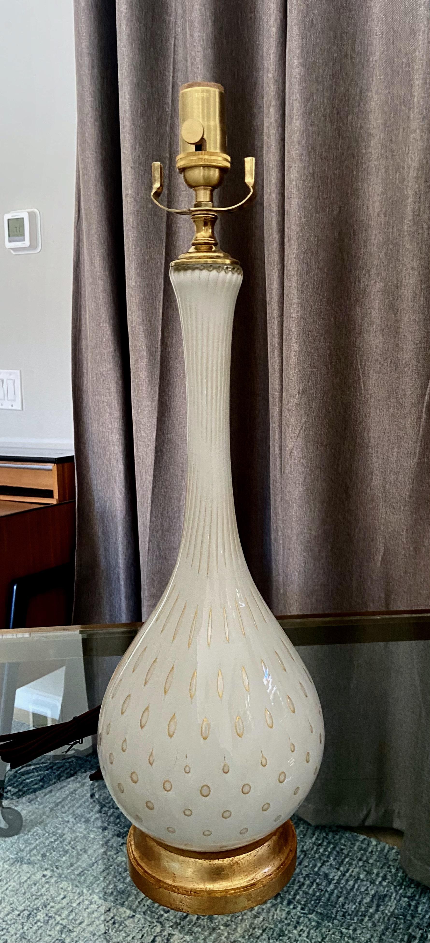Italian Barbini Murano White Gold Glass Table Lamp For Sale