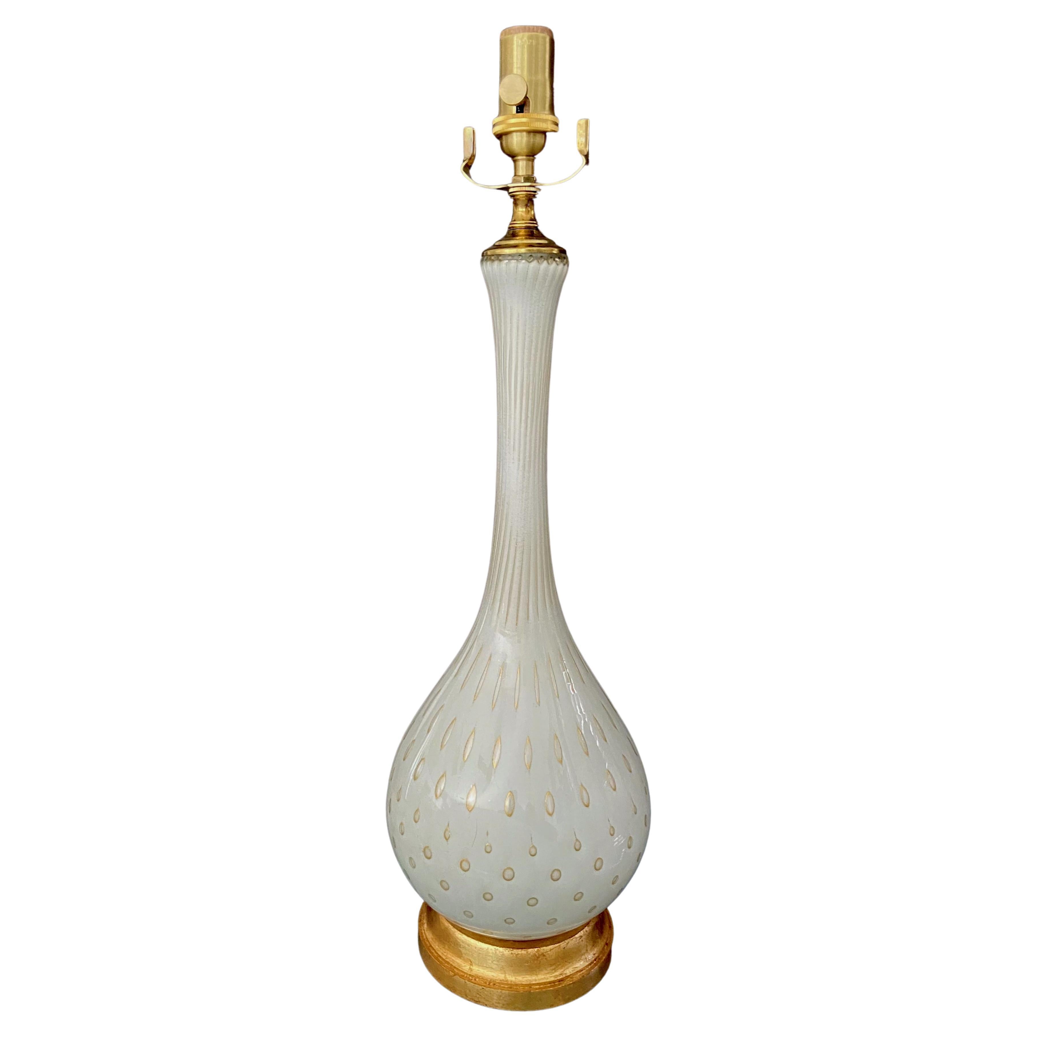 Lampe de bureau Barbini en verre de Murano et or blanc