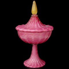 Barbini Salviati Murano Blush Pink White Gold Fleck Italian Art Glass Cookie Jar