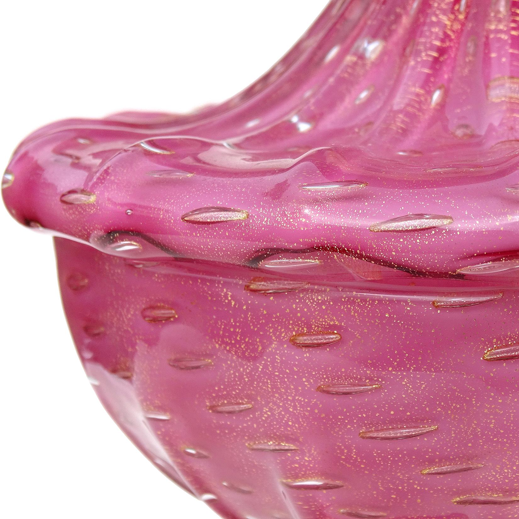 Barbini Salviati Murano Blush Pink White Gold Fleck Italian Art Glass Cookie Jar In Good Condition In Kissimmee, FL