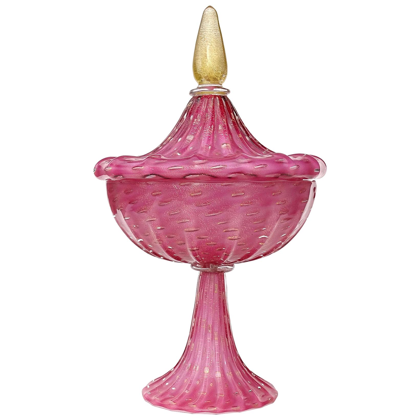 Barbini Salviati Murano Blush Pink White Gold Fleck Italian Art Glass Cookie Jar