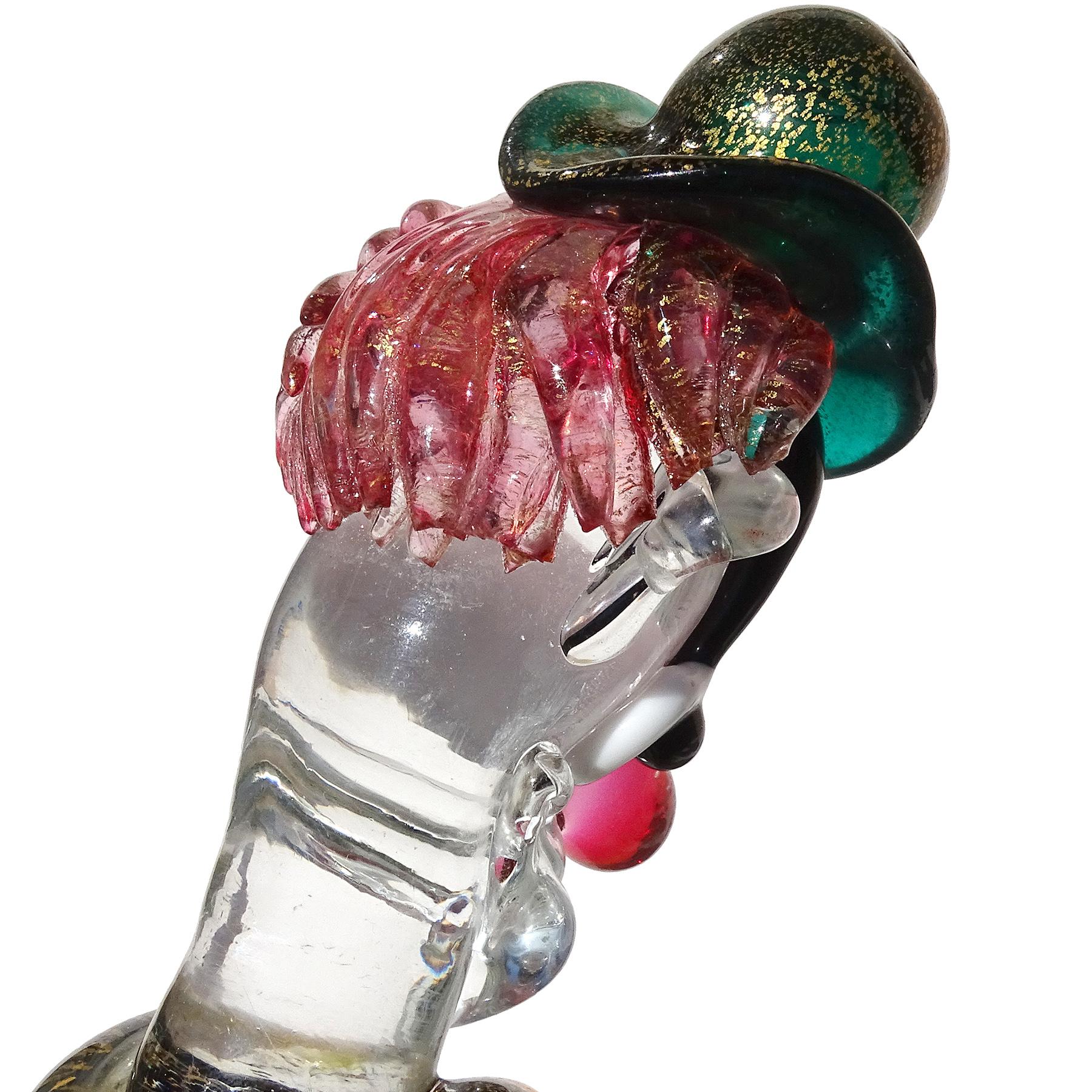 Barbini Salviati Murano Gold Flecks Italian Art Glass Clown Sculptural Bowl For Sale 6