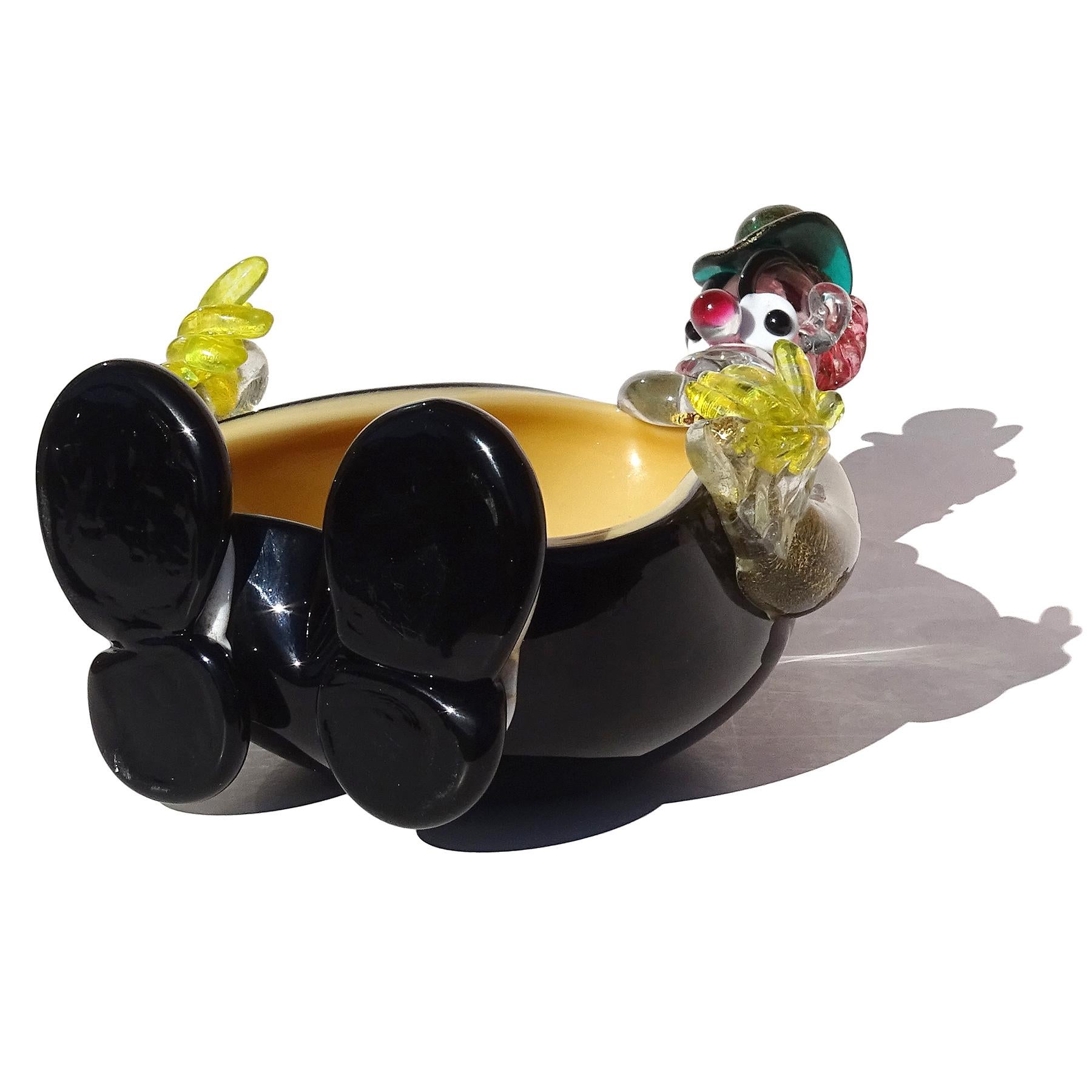 Barbini Salviati Murano Goldflecken italienische Kunst Glas Clown skulpturale Schale im Angebot 2