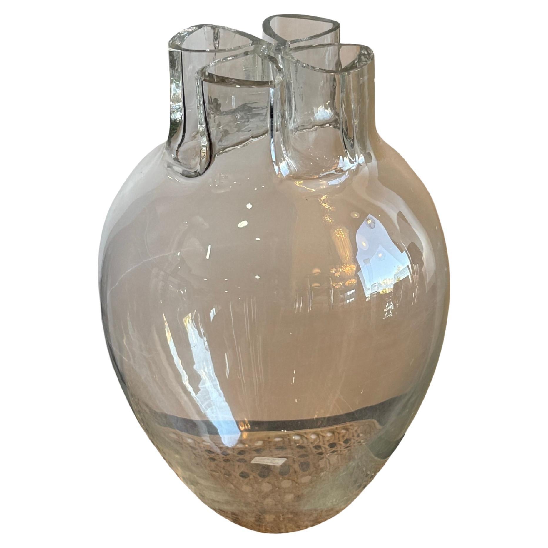Barbini Sculptural Clear Murano Glass Vase, Italy 1970s For Sale