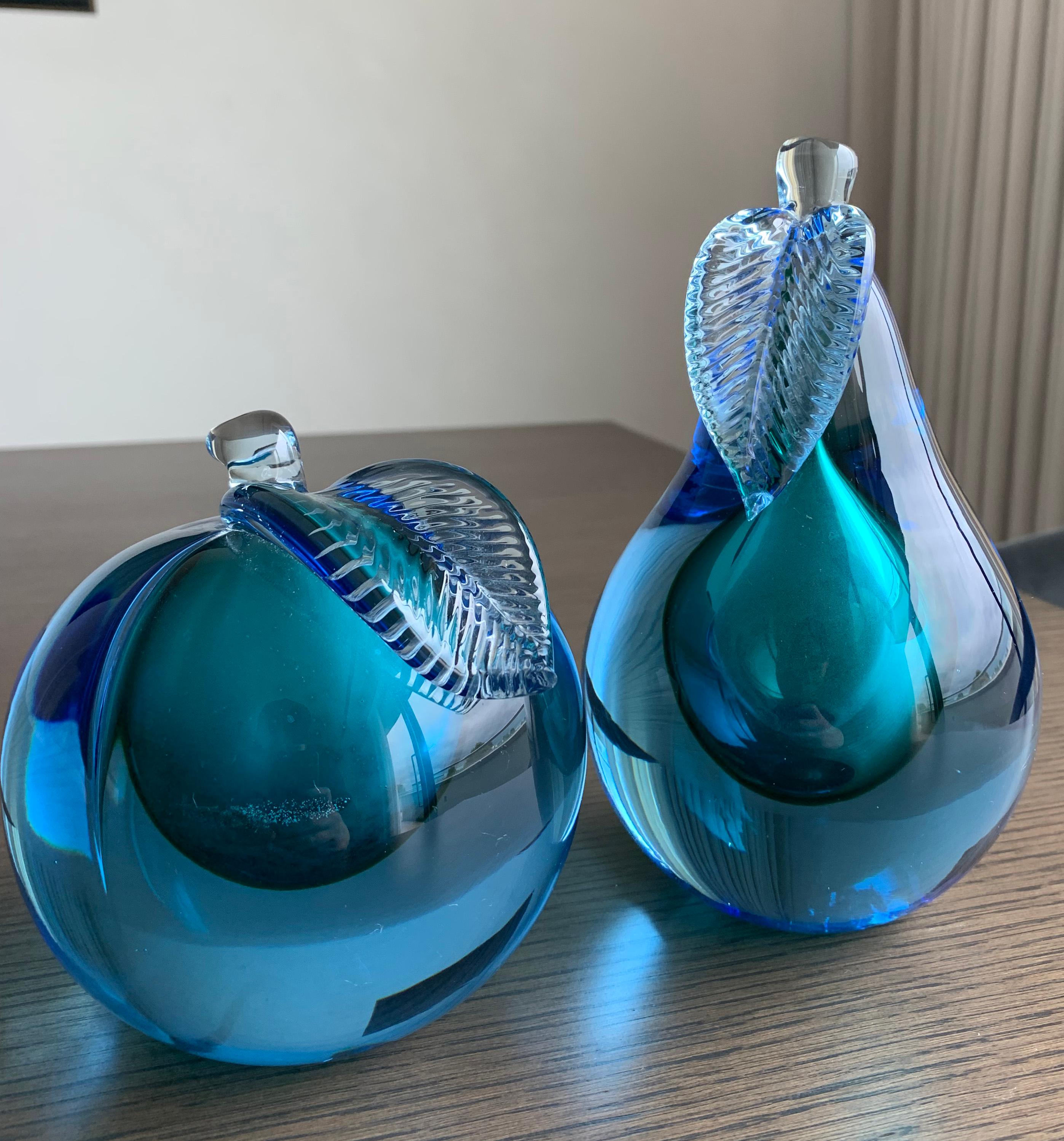 Barbini Sommerso Murano Glass, Decorative Apple and Pear Bookends at ...