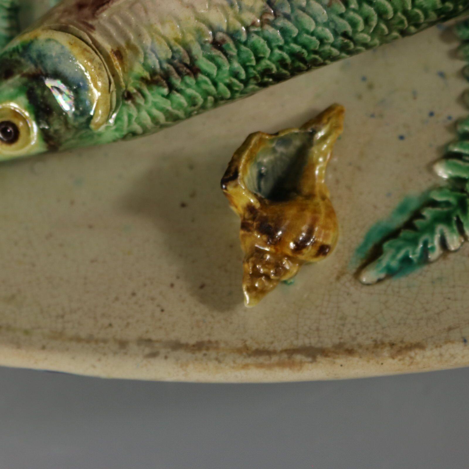 Barbizet French Palissy Majolica Platter with Fish For Sale 8