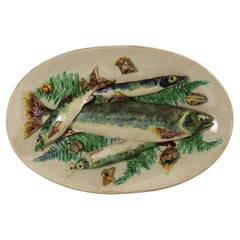 Antique Barbizet French Palissy Majolica Platter with Fish