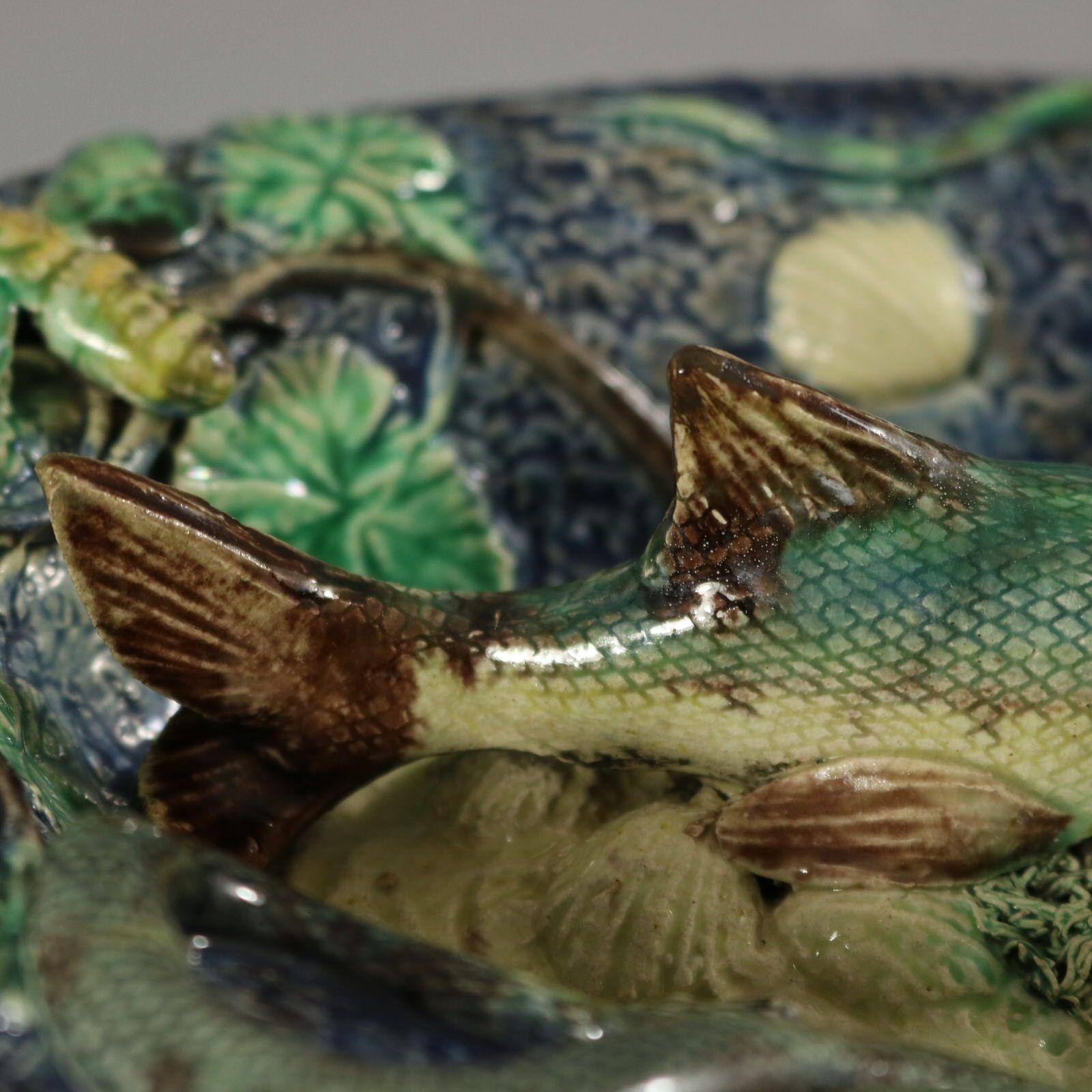 Barbizet Palissy Majolica Platter With Fish For Sale 8