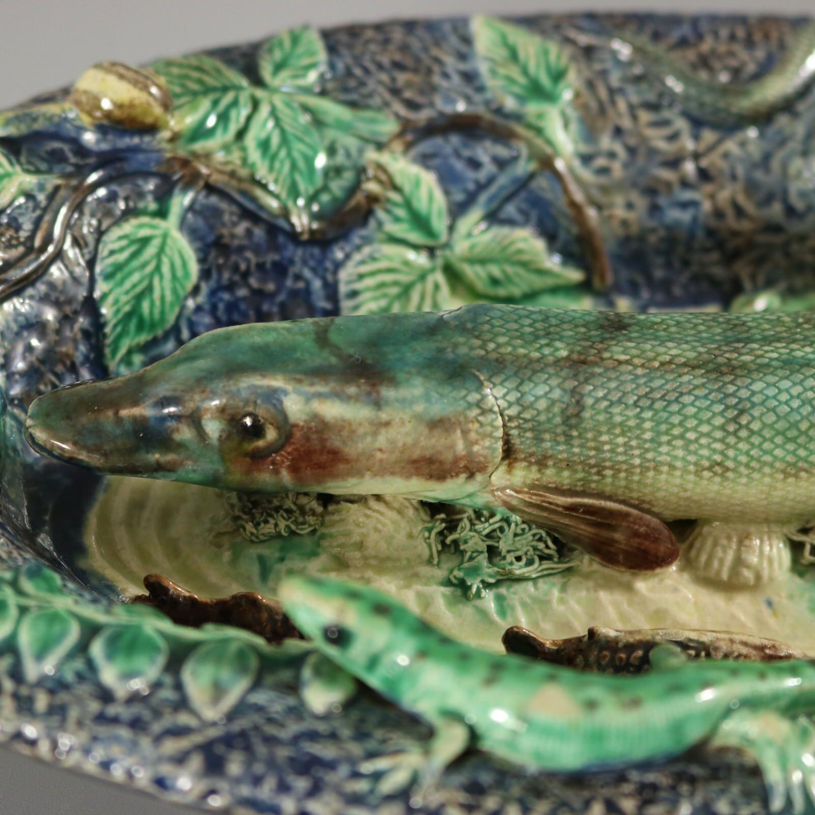 Barbizet Palissy Majolica Platter With Fish For Sale 1