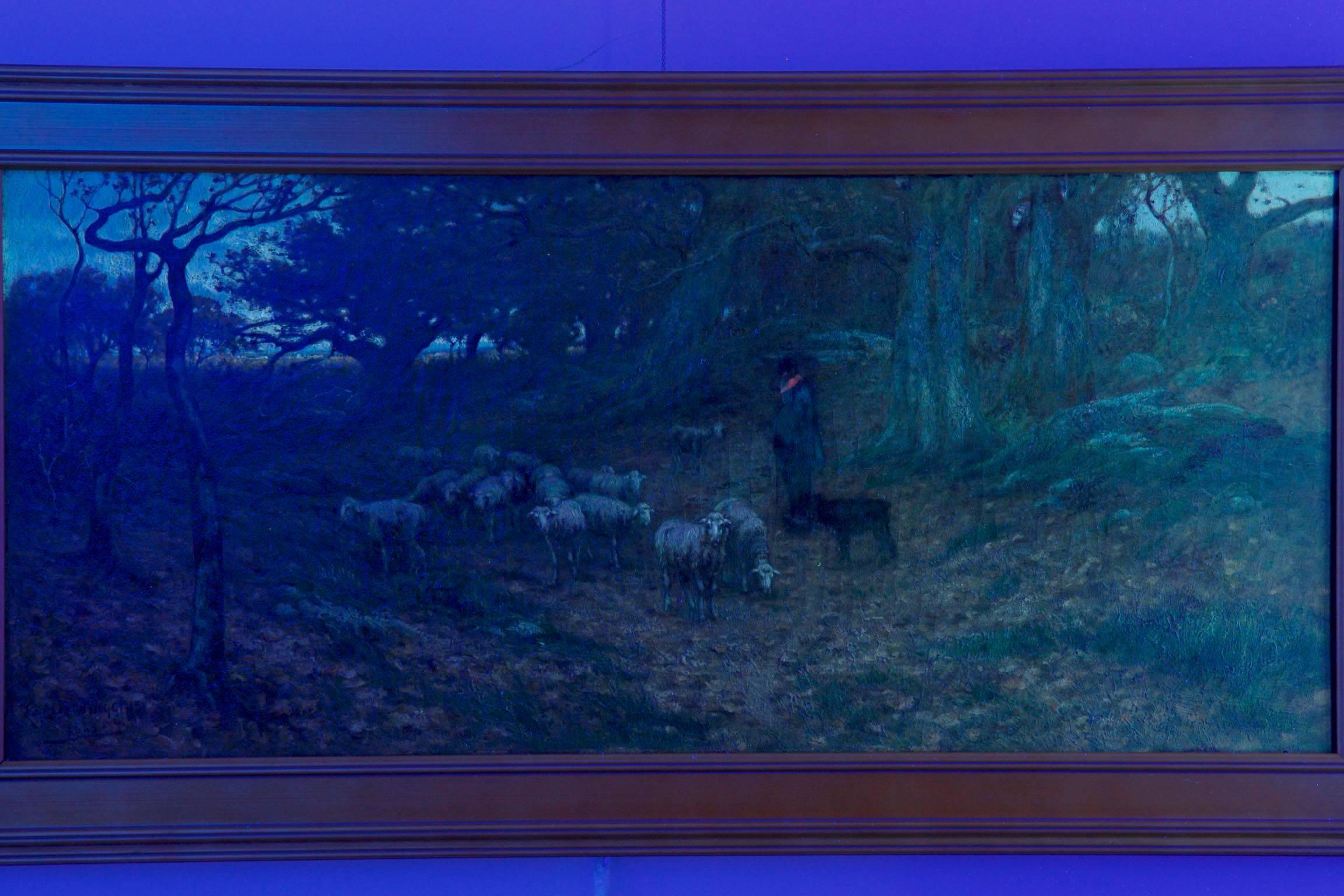 Barbizon Antique Landscape Oil Painting of Shepherd & Flock by Carleton Wiggins 10