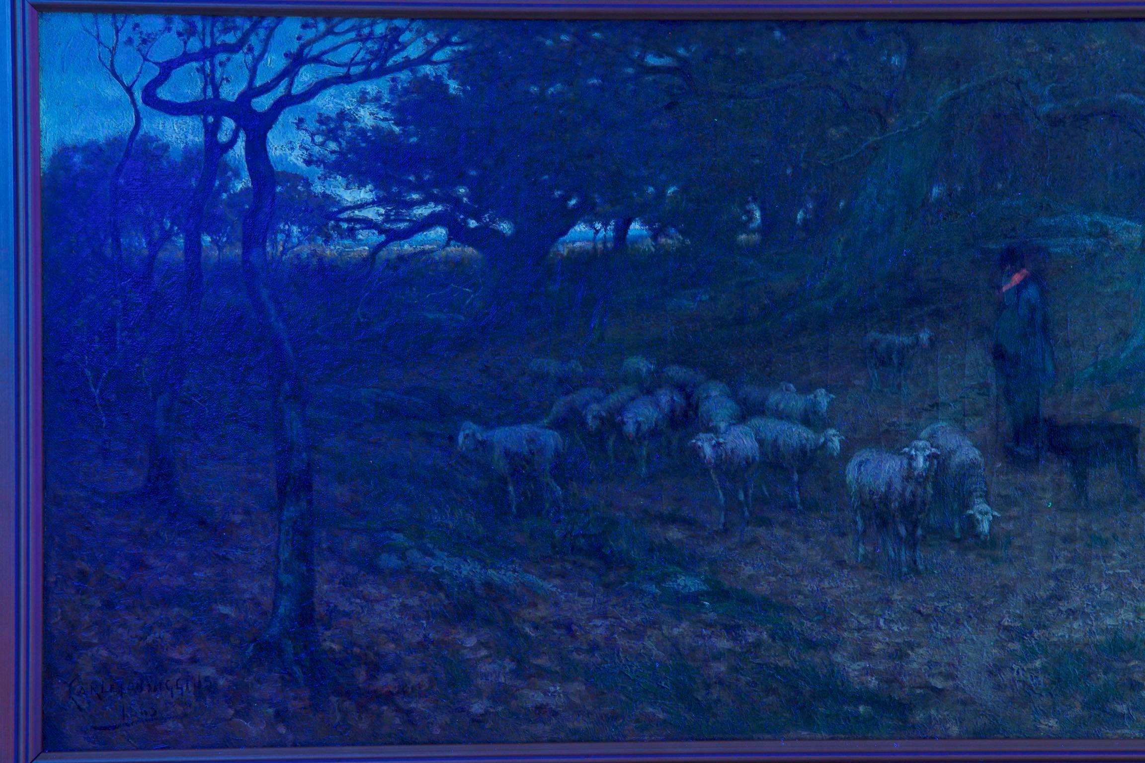 Barbizon Antique Landscape Oil Painting of Shepherd & Flock by Carleton Wiggins 12