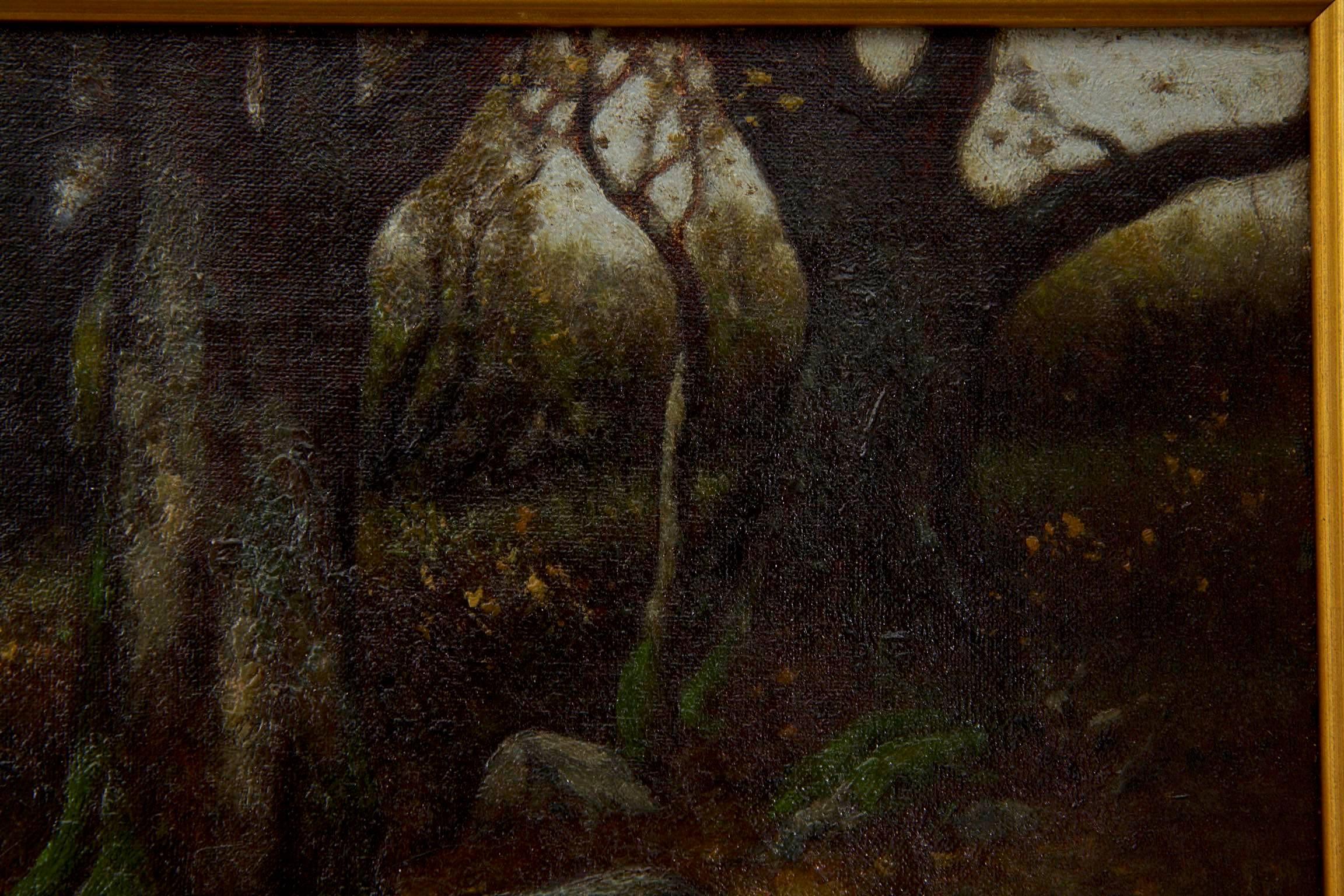 Barbizon Antique Landscape Oil Painting of Shepherd & Flock by Carleton Wiggins In Excellent Condition In Shippensburg, PA