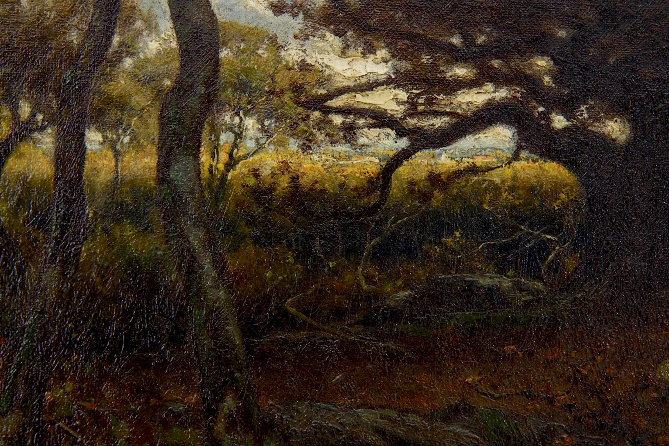 Barbizon Antique Landscape Oil Painting of Shepherd & Flock by Carleton Wiggins 1