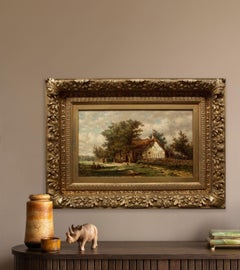 Landschaftsgemälde aus Barbizon von Jan van Lokhorst "Ein Häuschen auf dem Land" (1867)