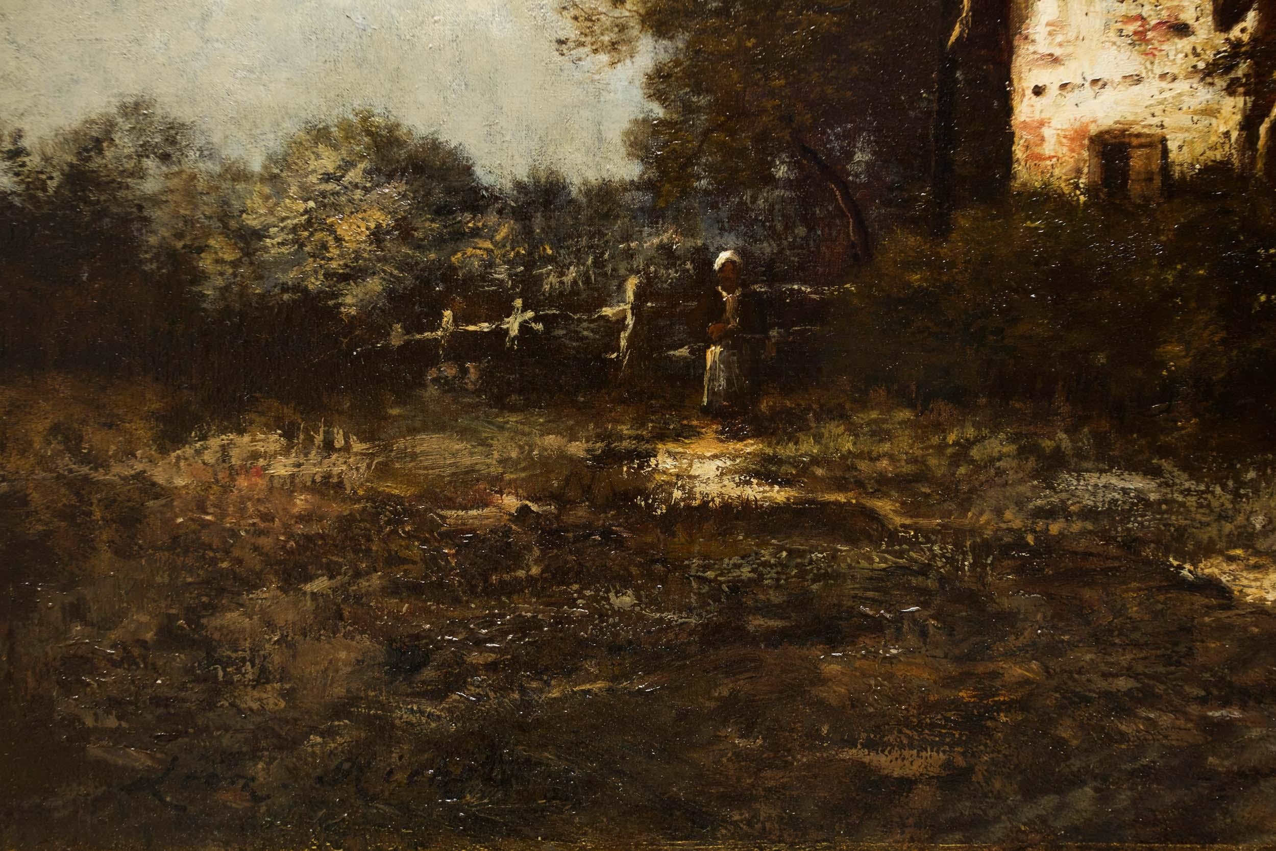 Barbizon Landscape Painting of Farm by Léon Richet, c. 1880 In Good Condition In Shippensburg, PA