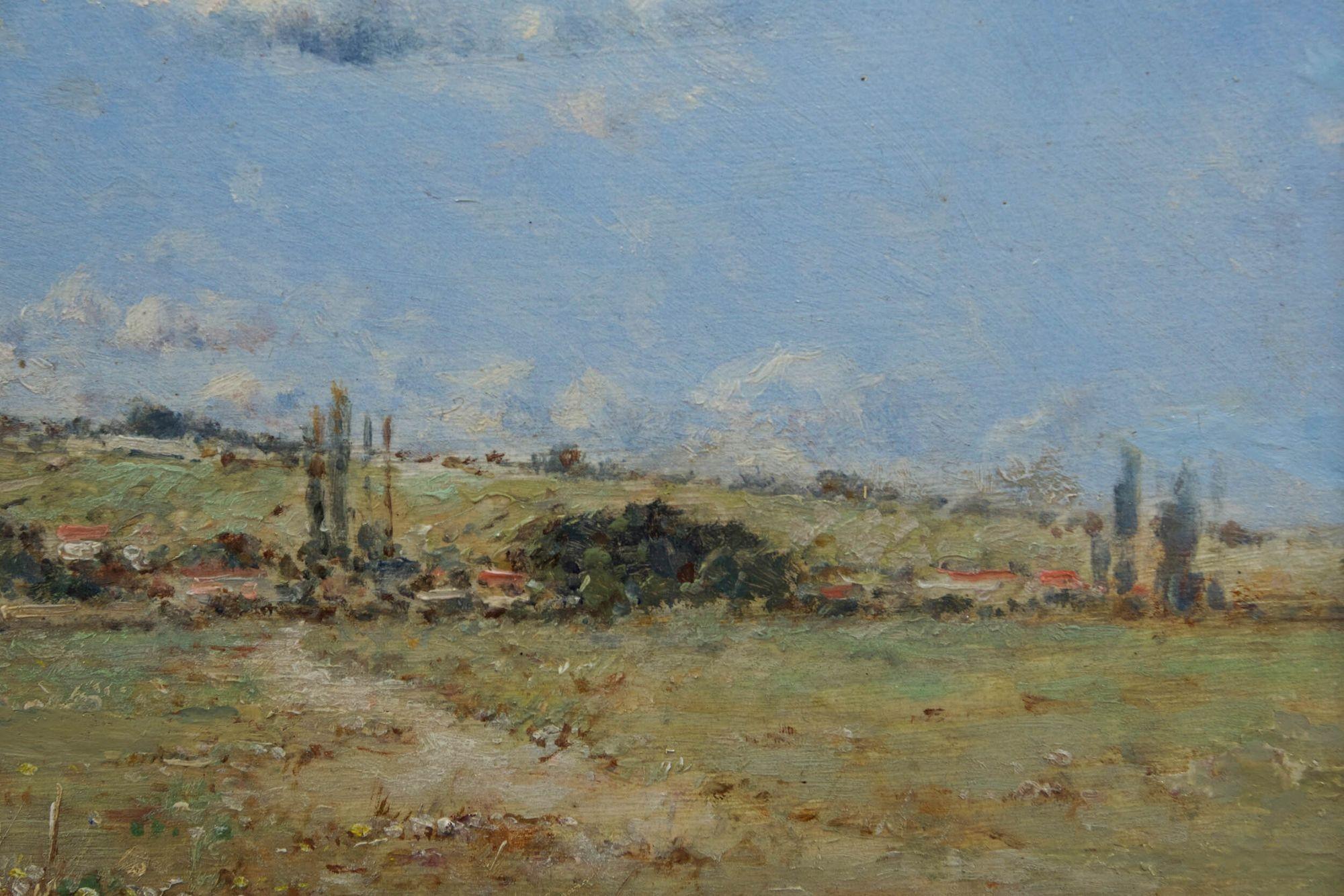 19th Century Barbizon Landscape Painting of French Countryside by Victor Viollet Leduc