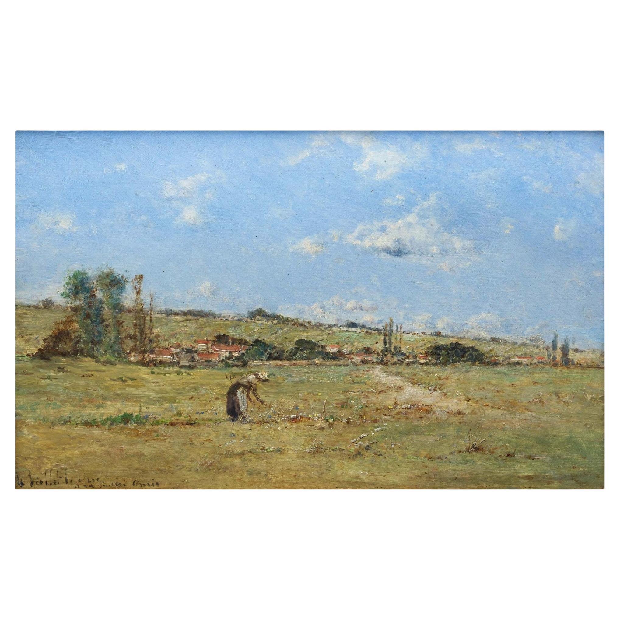 Barbizon Landscape Painting of French Countryside by Victor Viollet Leduc