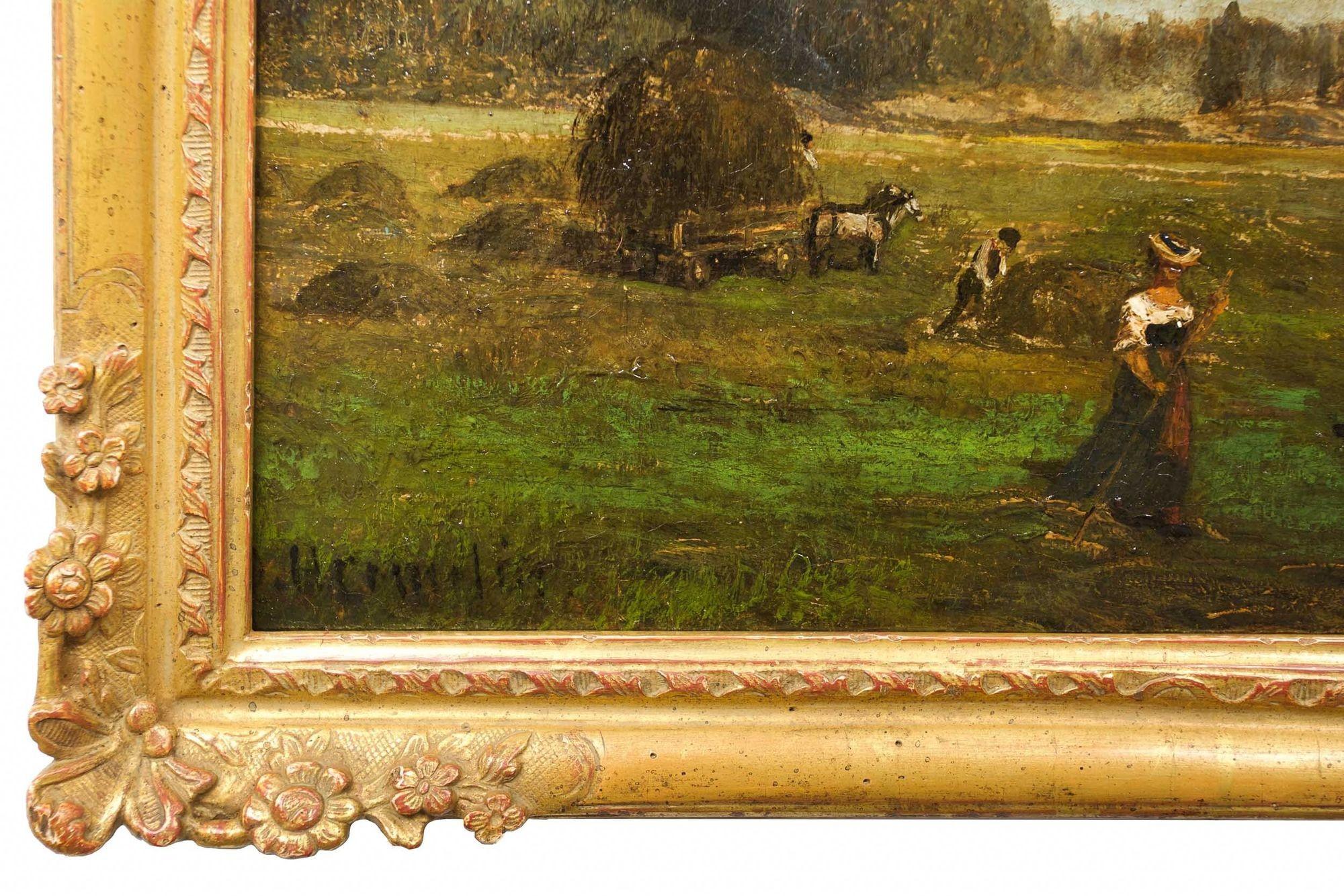 Peinture de paysage de Barbizon de la moisson par Olof Hermelin (suédois, 1827-1913) en vente 7
