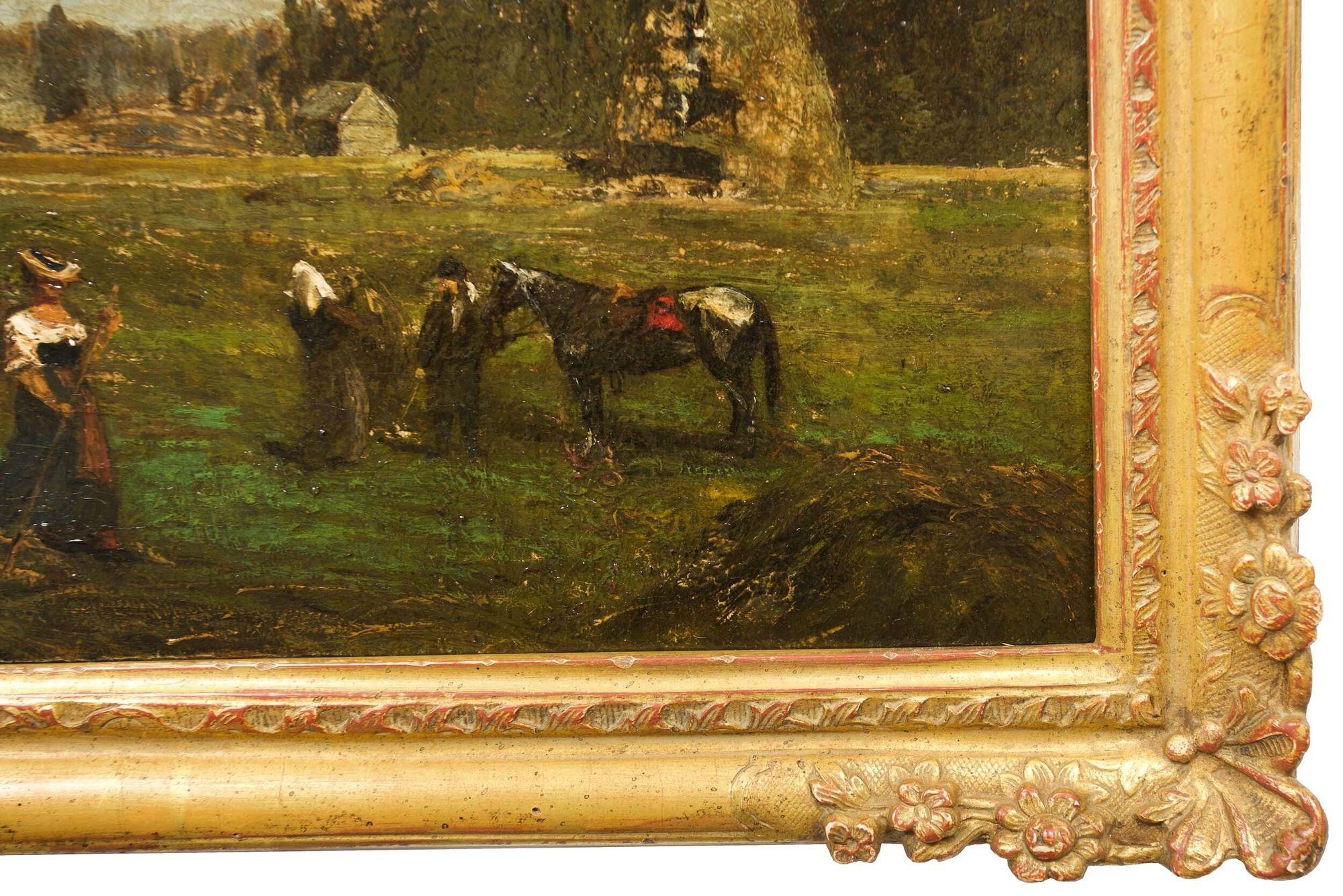 Barbizon Landscape Painting of Harvest by Olof Hermelin 'Swedish, 1827-1913' For Sale 6