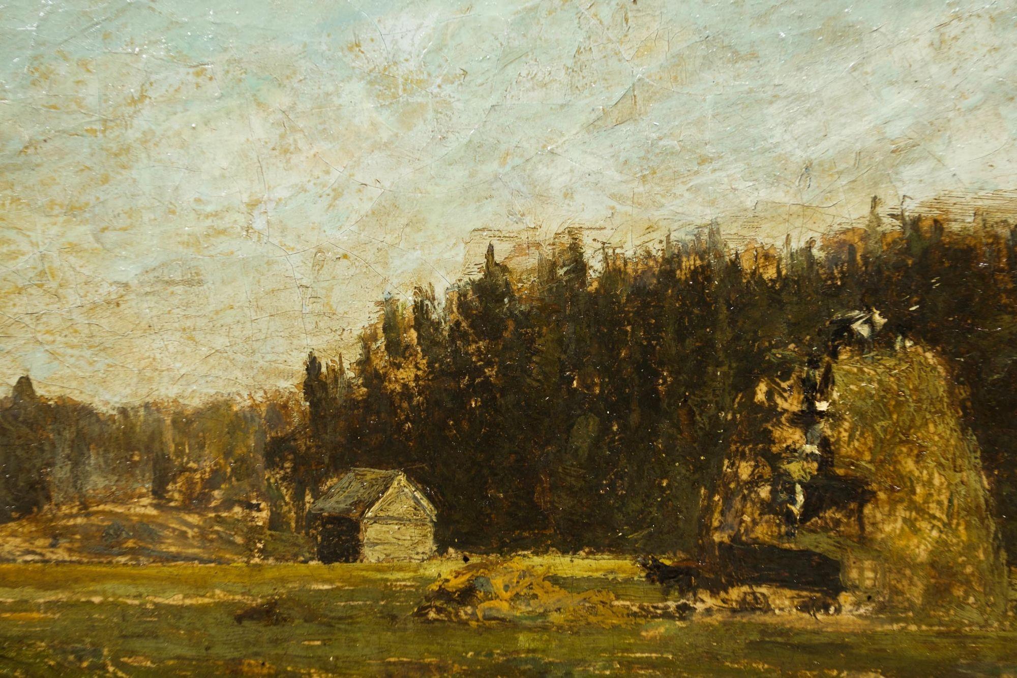Barbizon Landscape Painting of Harvest by Olof Hermelin 'Swedish, 1827-1913' For Sale 7