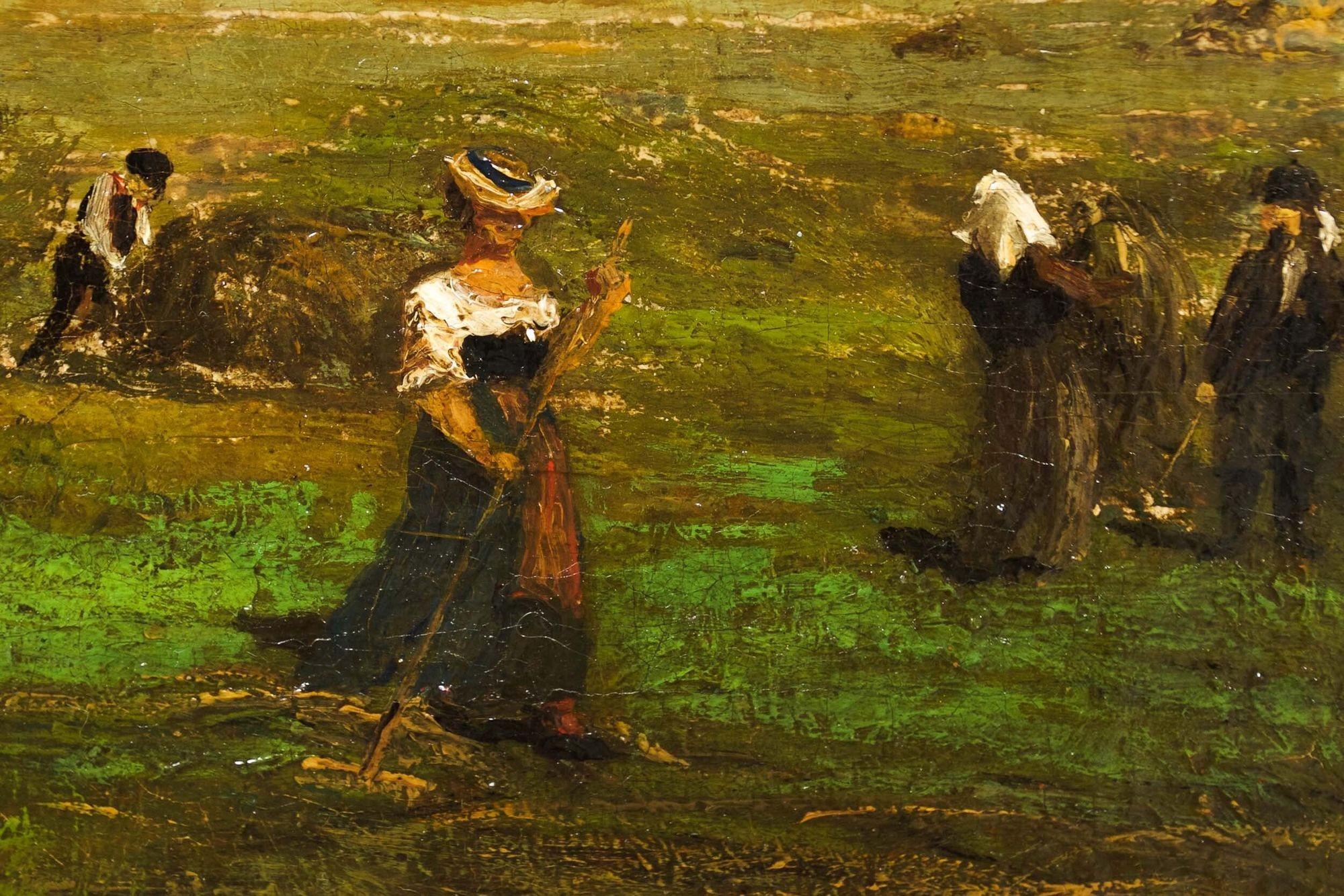 Peinture de paysage de Barbizon de la moisson par Olof Hermelin (suédois, 1827-1913) en vente 12