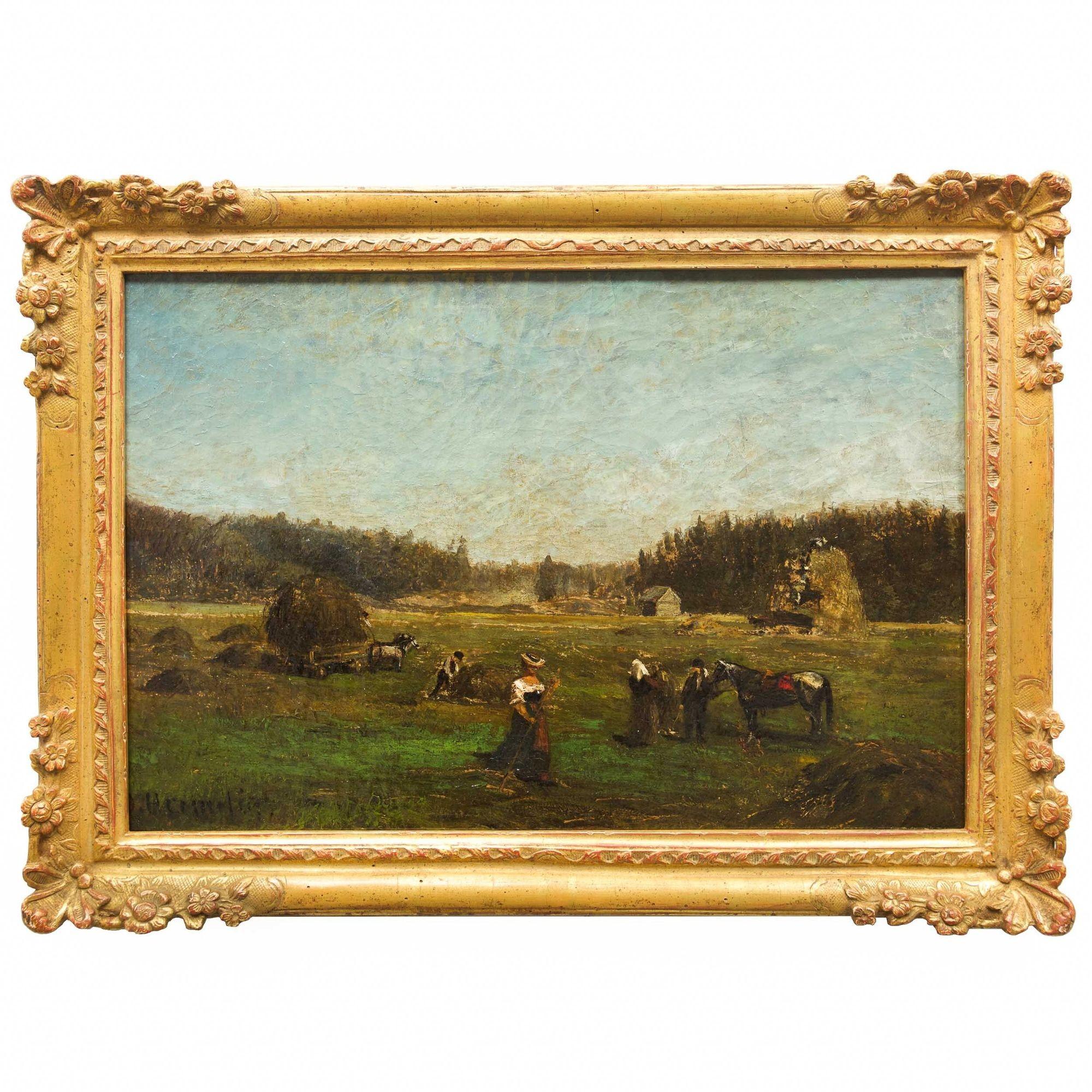École de Barbizon Peinture de paysage de Barbizon de la moisson par Olof Hermelin (suédois, 1827-1913) en vente