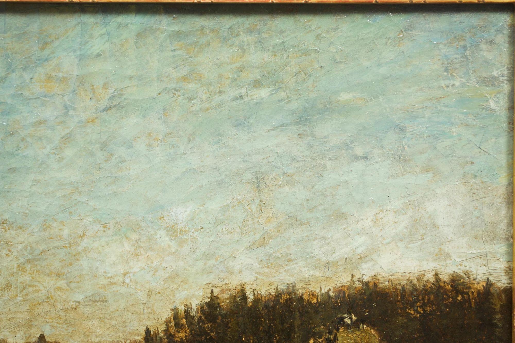 Peinture de paysage de Barbizon de la moisson par Olof Hermelin (suédois, 1827-1913) Bon état - En vente à Shippensburg, PA