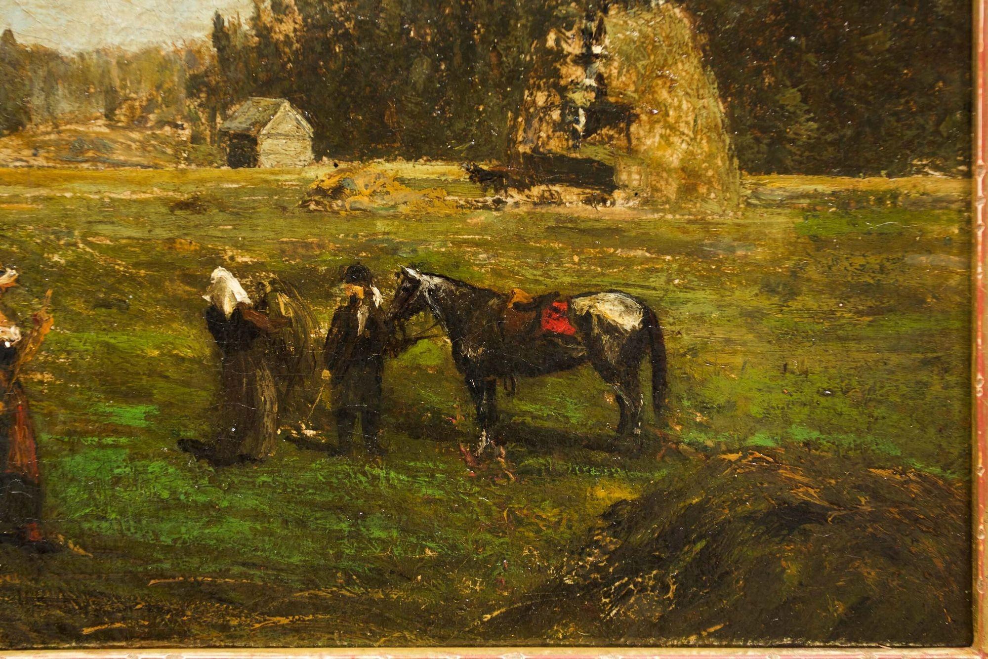 Barbizon School Barbizon Landscape Painting of Harvest by Olof Hermelin 'Swedish, 1827-1913' For Sale