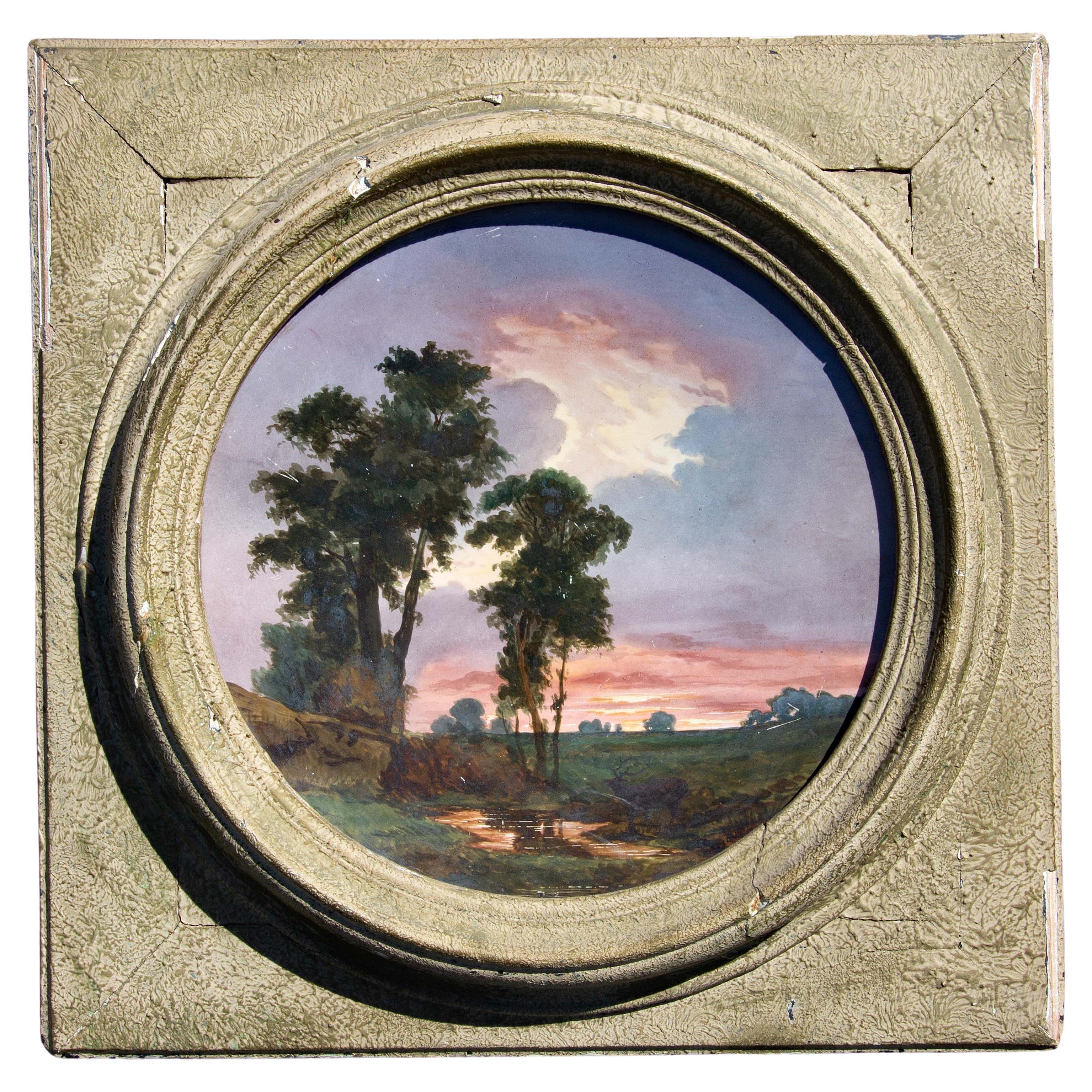 Barbizon Landscape Painting on French Porcelain Charger 19th Century by Millet For Sale