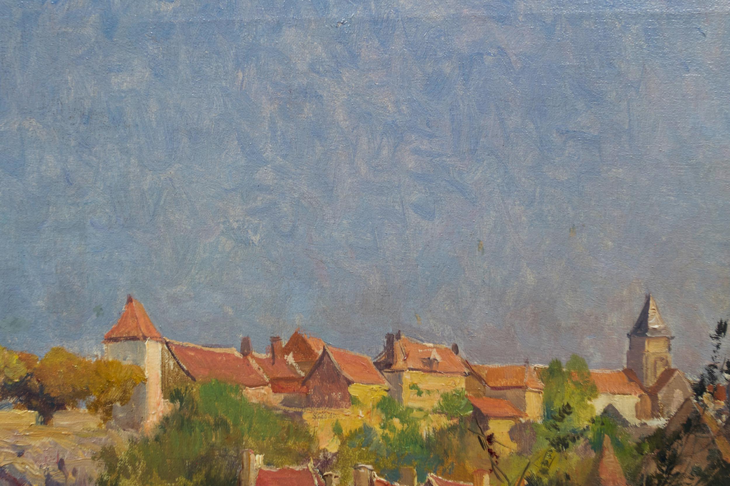 Peinture à l'huile de Barbizon « Village Ensoleille » d'Émile-Charles Dameron (Français, 184) en vente 6