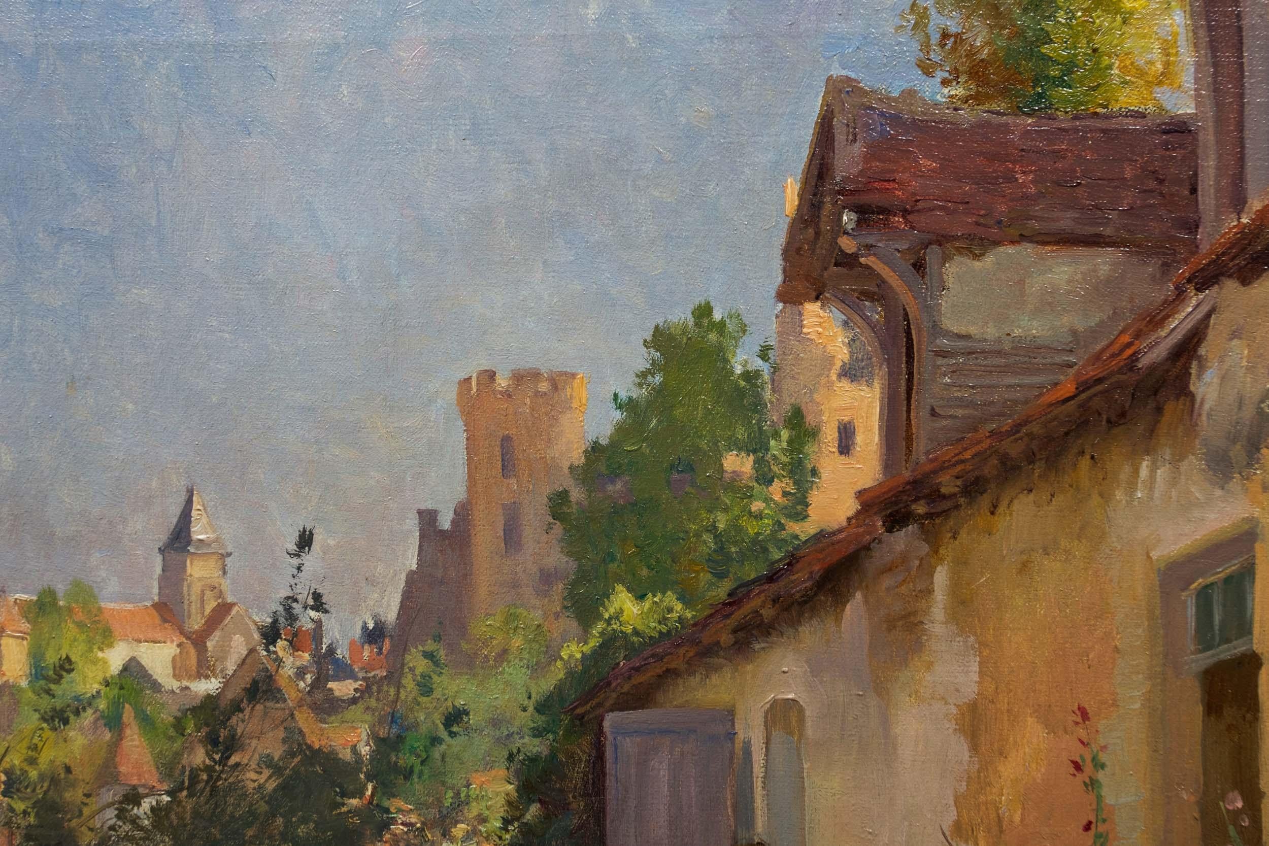Peinture à l'huile de Barbizon « Village Ensoleille » d'Émile-Charles Dameron (Français, 184) en vente 7