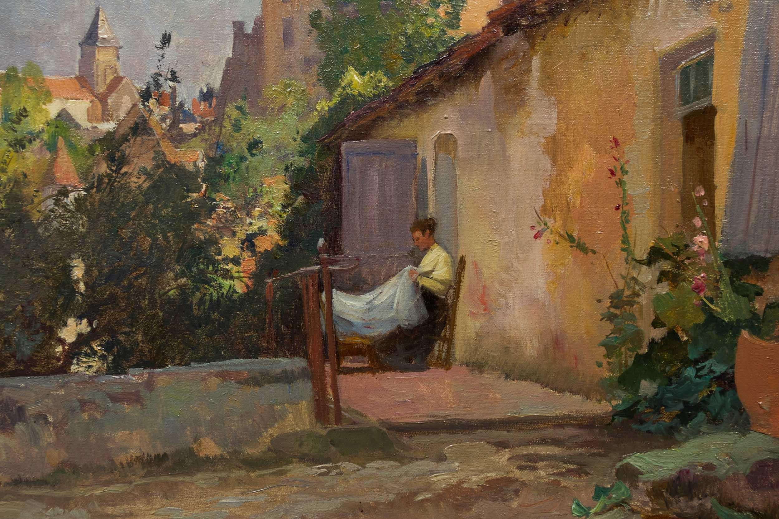 Peinture à l'huile de Barbizon « Village Ensoleille » d'Émile-Charles Dameron (Français, 184) en vente 10