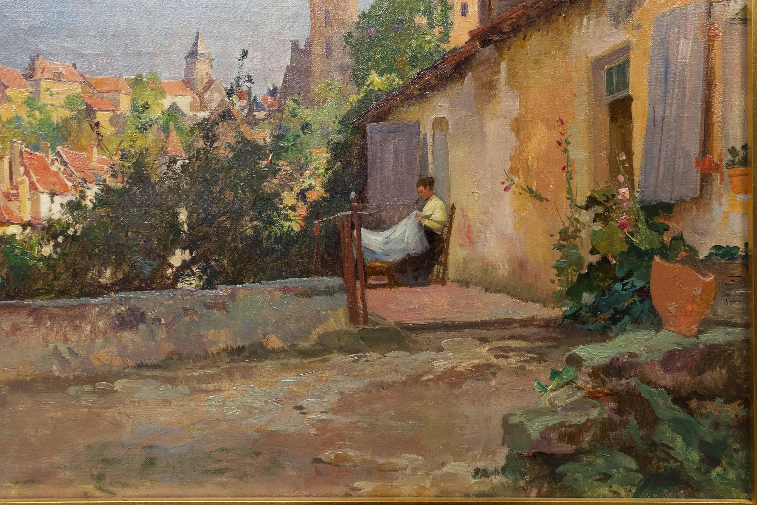 Toile Peinture à l'huile de Barbizon « Village Ensoleille » d'Émile-Charles Dameron (Français, 184) en vente