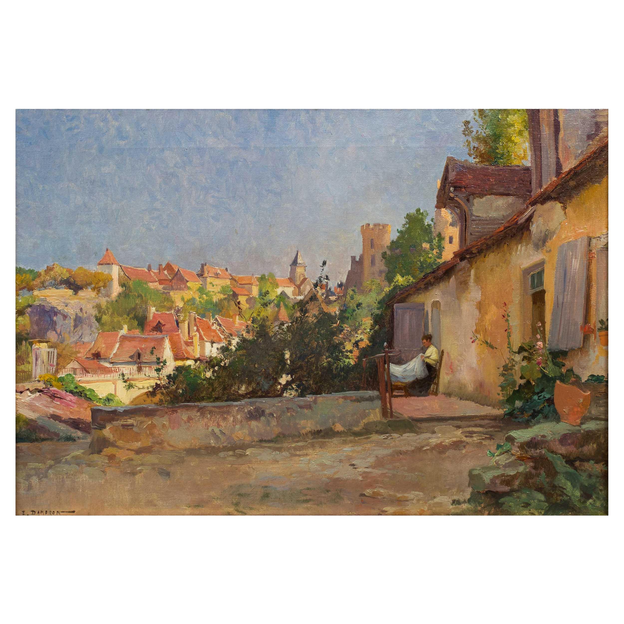 Barbizon Oil Painting "Village Ensoleille" by Emile-Charles Dameron 'French, 184