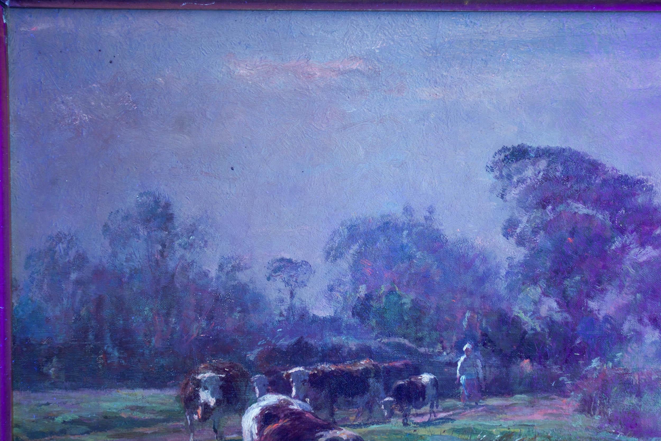 Barbizon Painting of Cows Drinking by Léon Barillot 'French, 1844-1929' 5