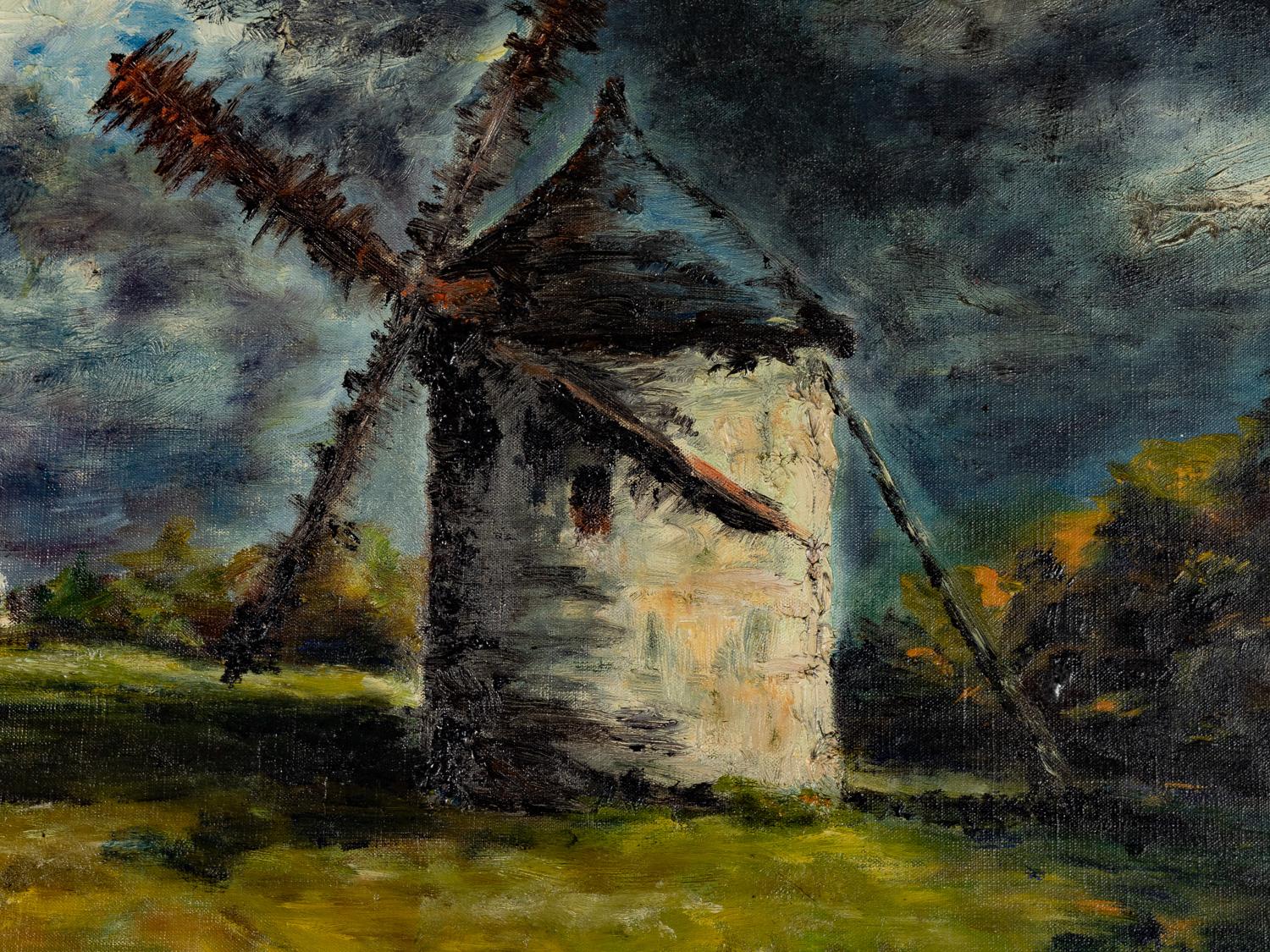 Óleo de la Escuela de Barbizon, Escena de molino de viento, Francia, 1800 en venta 1