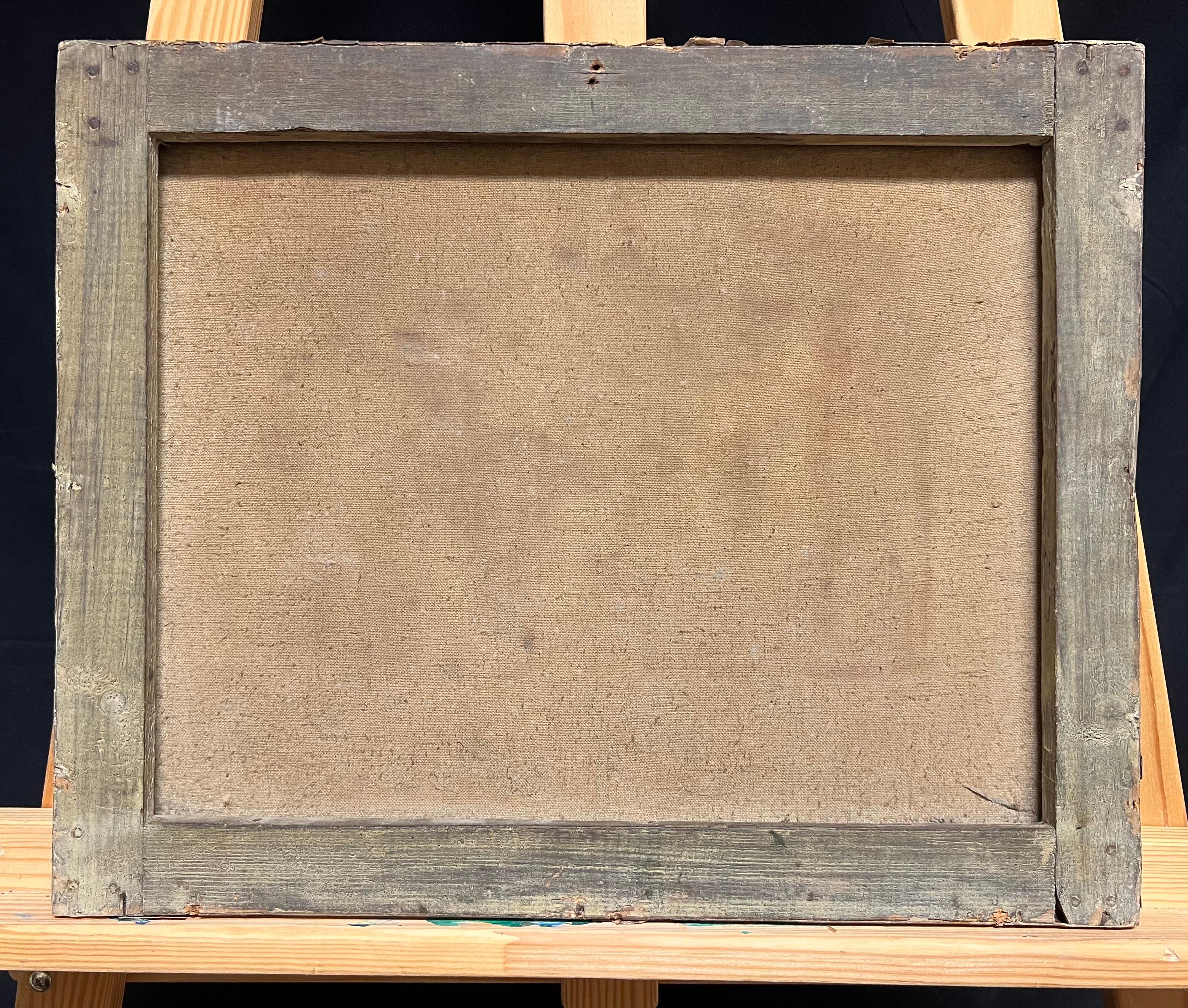 Paesaggio boschivo francese del XIX secolo con figura fluviale Pittura ad olio antica in vendita 2