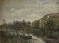 Barbizon School, River Landscape, Oil on Cardboard, circa 1880-1890
